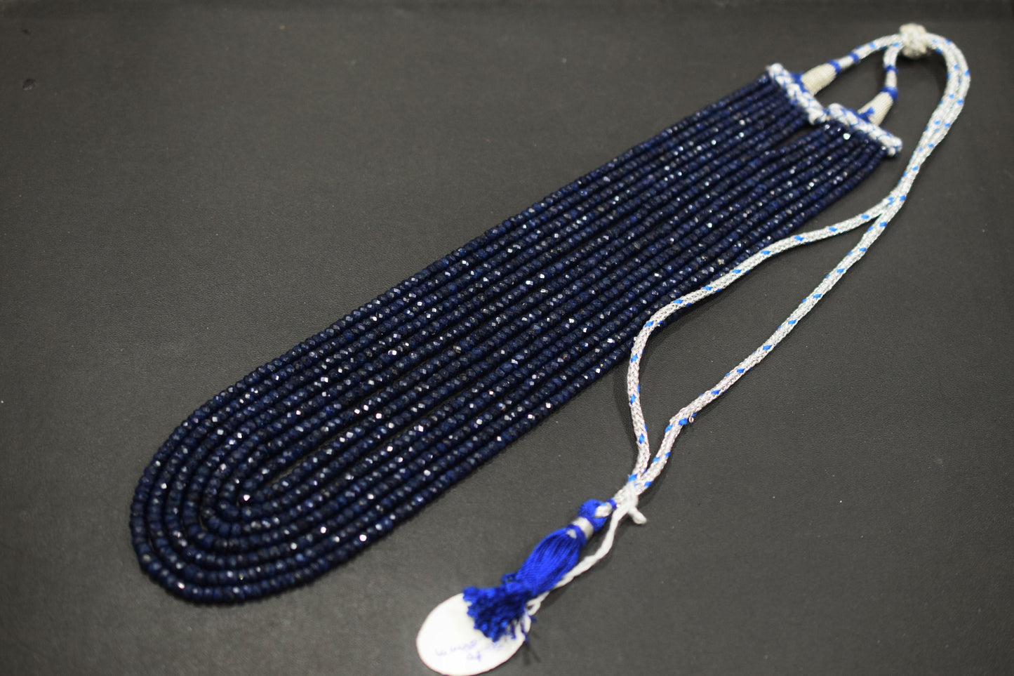 7 Lines Dyed Corundum Sapphire Rondelle Shape Faceted Necklace With Adjustable Tussle , 3.50 - 5.00 mm , 16.50" - 20", 18541