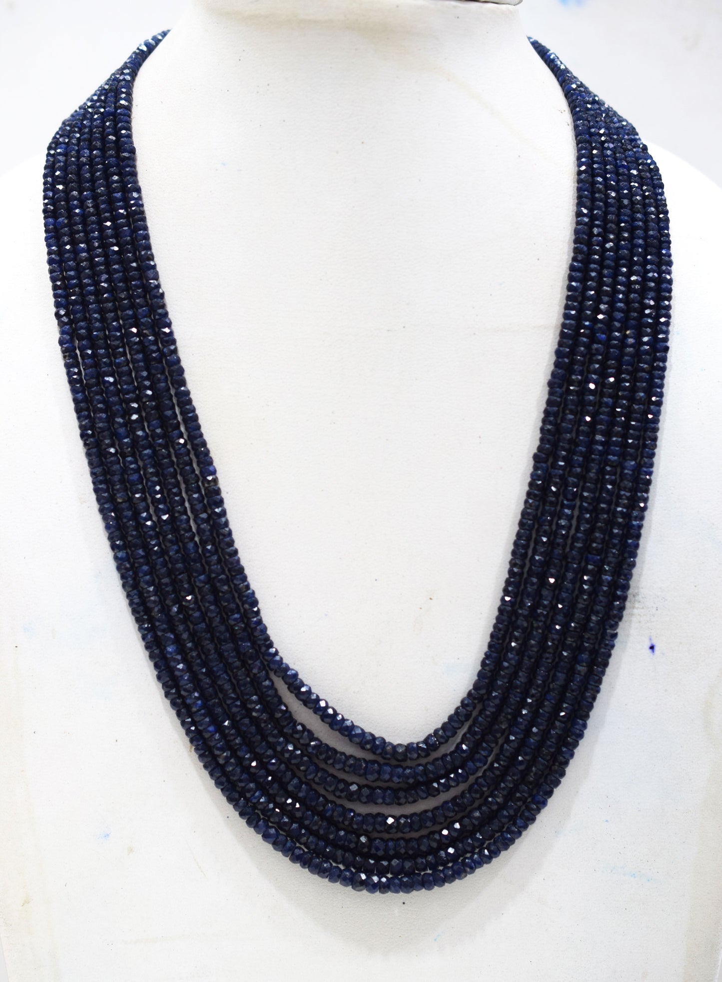 7 Lines Dyed Corundum Sapphire Rondelle Shape Faceted Necklace With Adjustable Tussle , 3.50 - 5.00 mm , 16.50" - 20", 18541