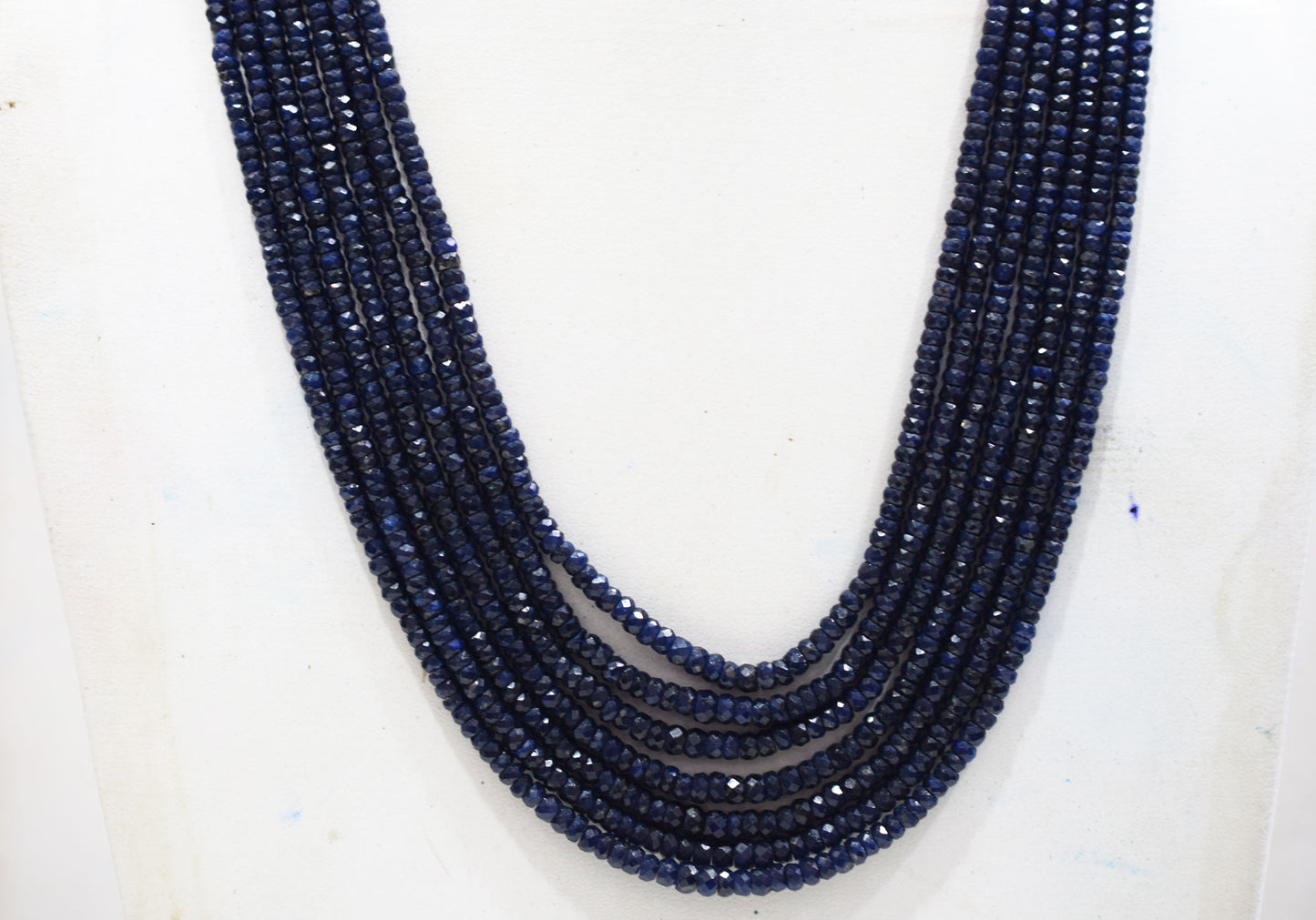 7 Lines Dyed Corundum Sapphire Rondelle Shape Faceted Necklace With Adjustable Tussle , 3.50 - 5.00 mm , 16.50" - 20", 18541