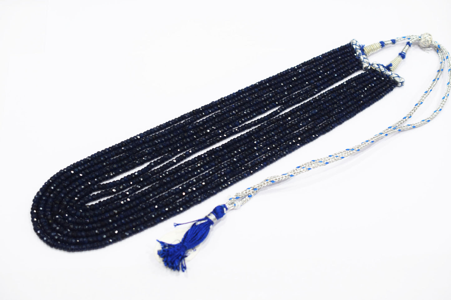 7 Lines Dyed Corundum Sapphire Rondelle Shape Faceted Necklace With Adjustable Tussle , 3.50 - 5.00 mm , 16.50" - 20", 18541