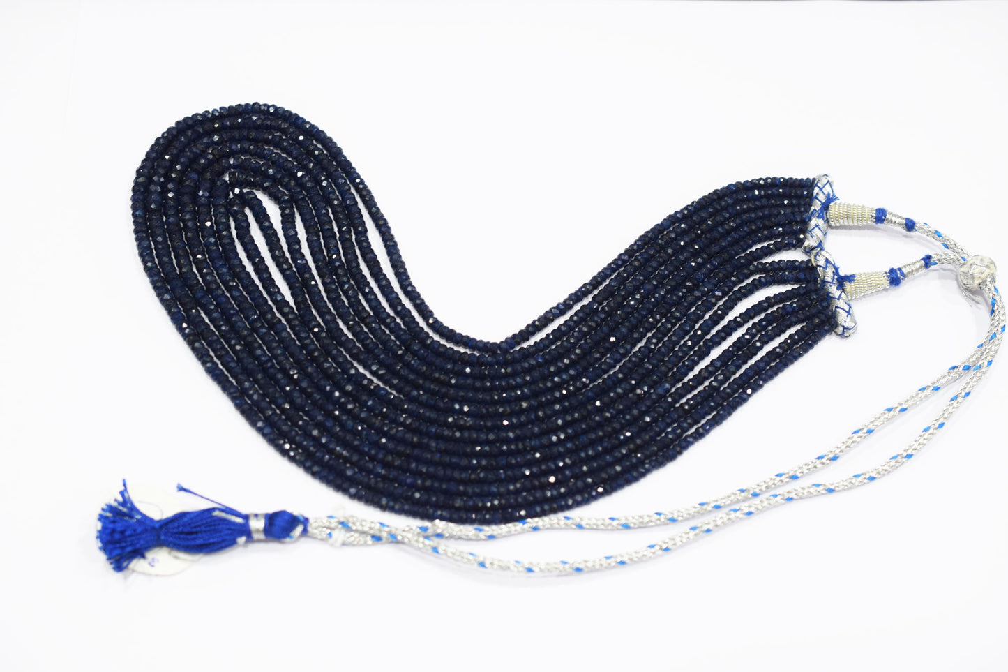 7 Lines Dyed Corundum Sapphire Rondelle Shape Faceted Necklace With Adjustable Tussle , 3.50 - 5.00 mm , 16.50" - 20", 18541