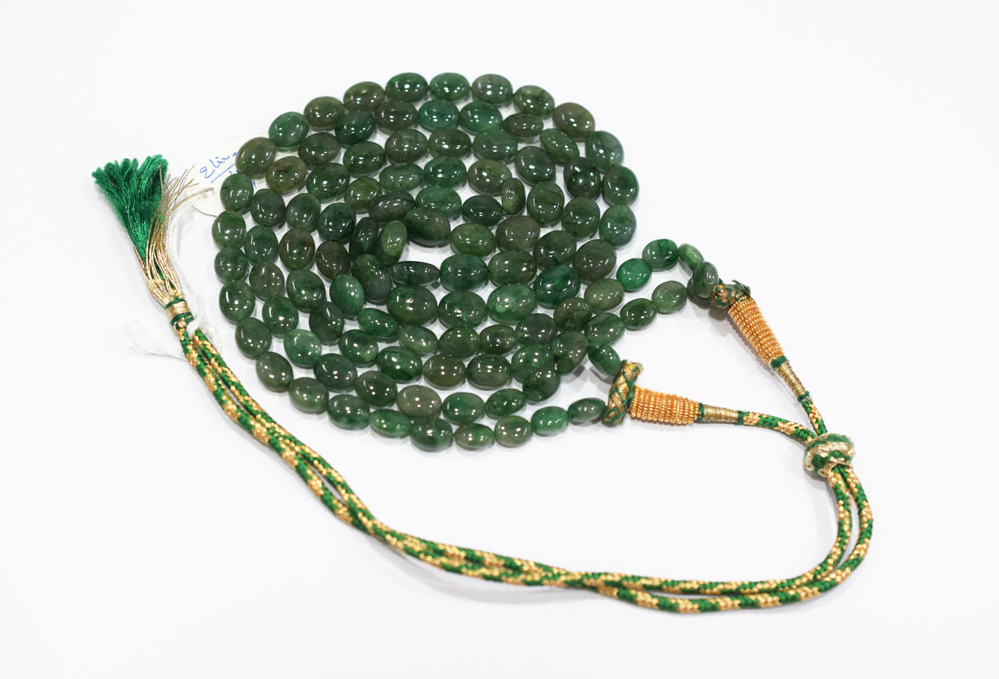 2 Line Natural Emerald Green Smooth Oval Shape Necklace With Adjustable Tussle , 7x9-10x13 mm , 21"- 22" , 18865
