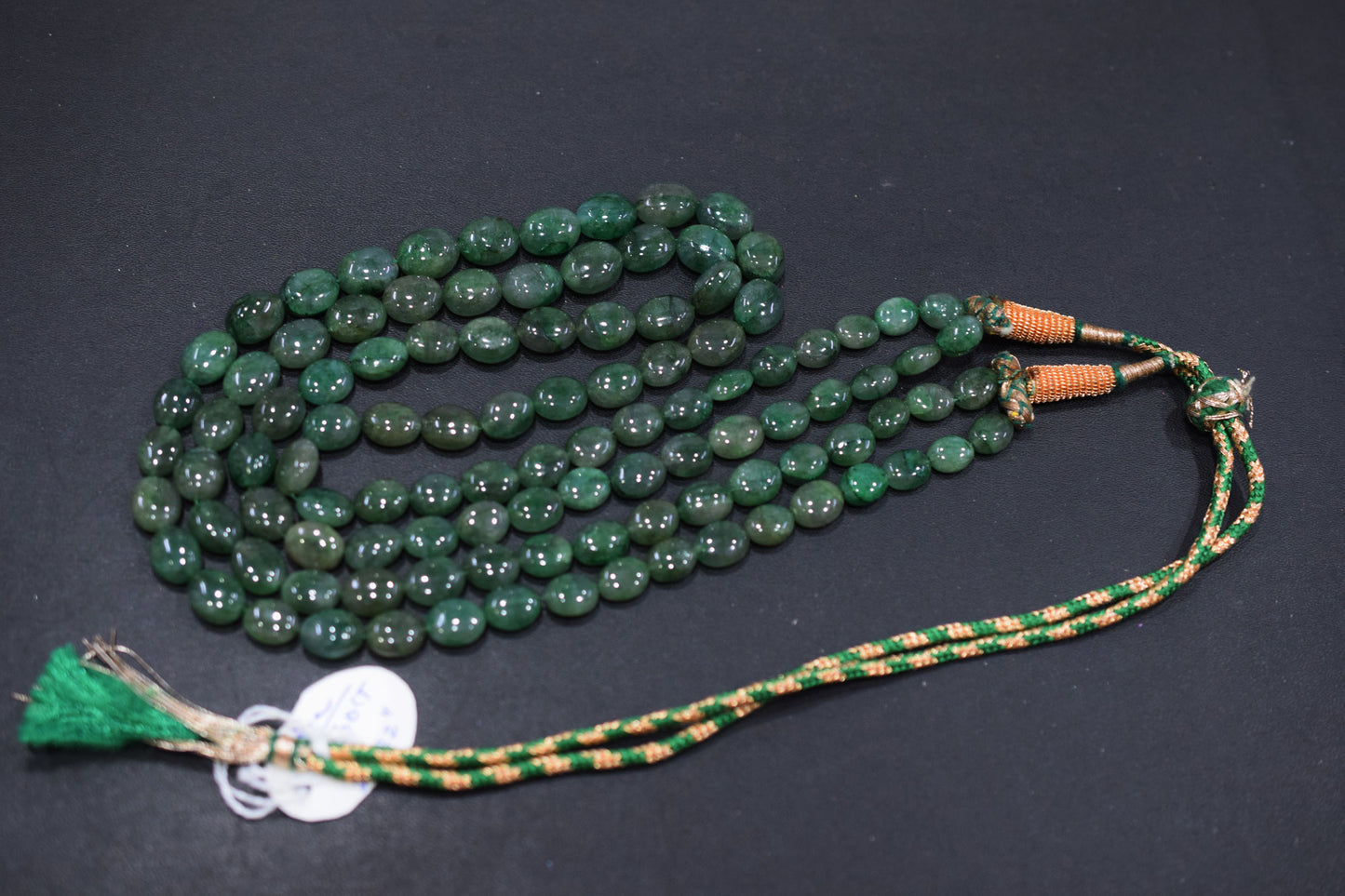 2 Line Natural Emerald Green Smooth Oval Shape Necklace With Adjustable Tussle , 7x9-10x13 mm , 21"- 22" , 18865