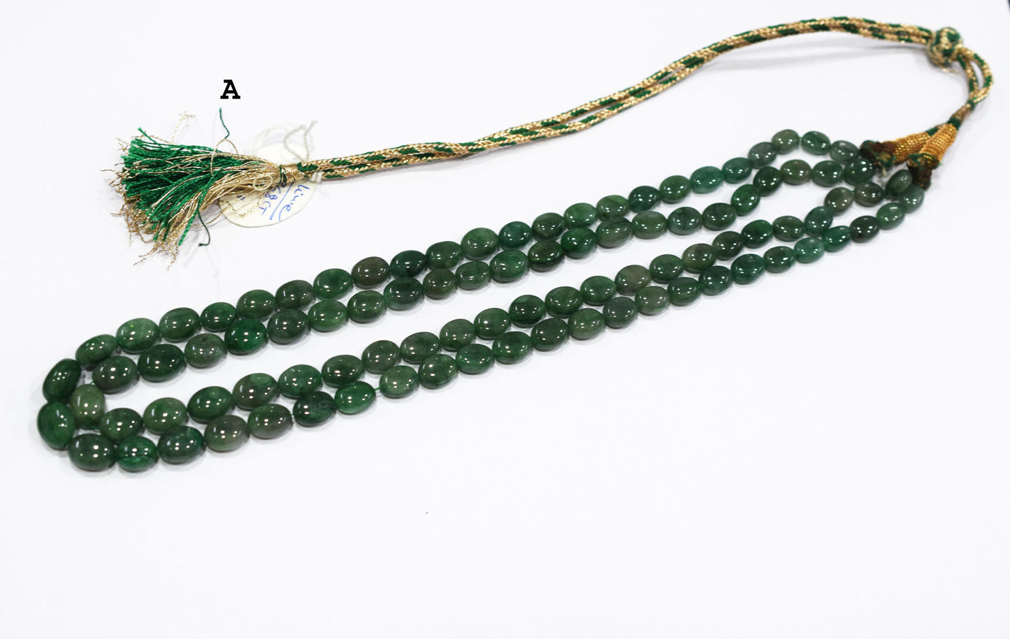 3 Line Natural Emerald Green Smooth Oval Shape Necklace With Adjustable Tussle , 7x8 - 10x13.50 mm , 17"- 21" , 18867