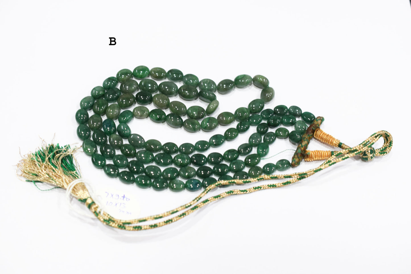 3 Line Natural Emerald Green Smooth Oval Shape Necklace With Adjustable Tussle , 7x8 - 10x13.50 mm , 17"- 21" , 18867