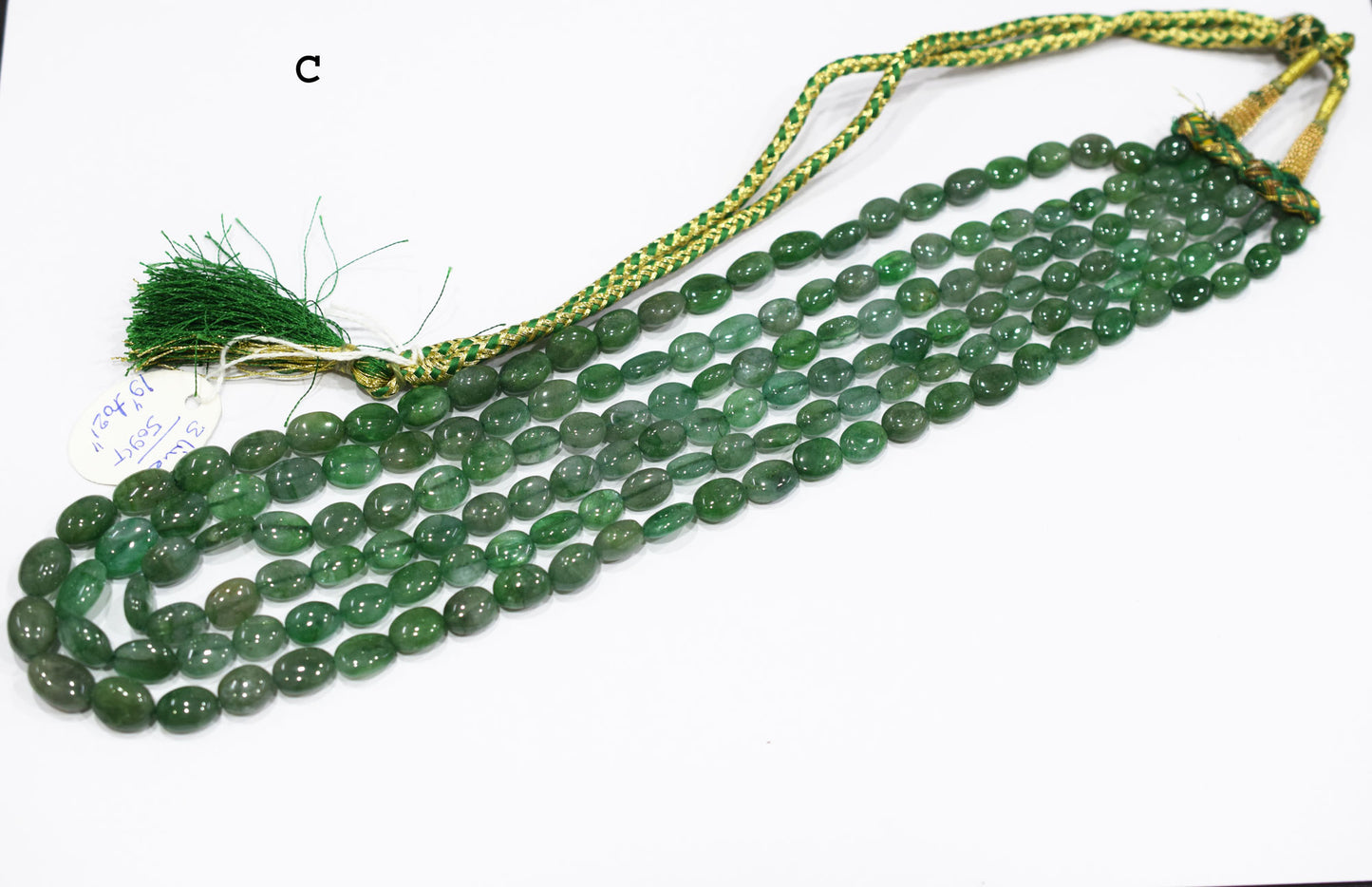 3 Line Natural Emerald Green Smooth Oval Shape Necklace With Adjustable Tussle , 7x8 - 10x13.50 mm , 17"- 21" , 18867