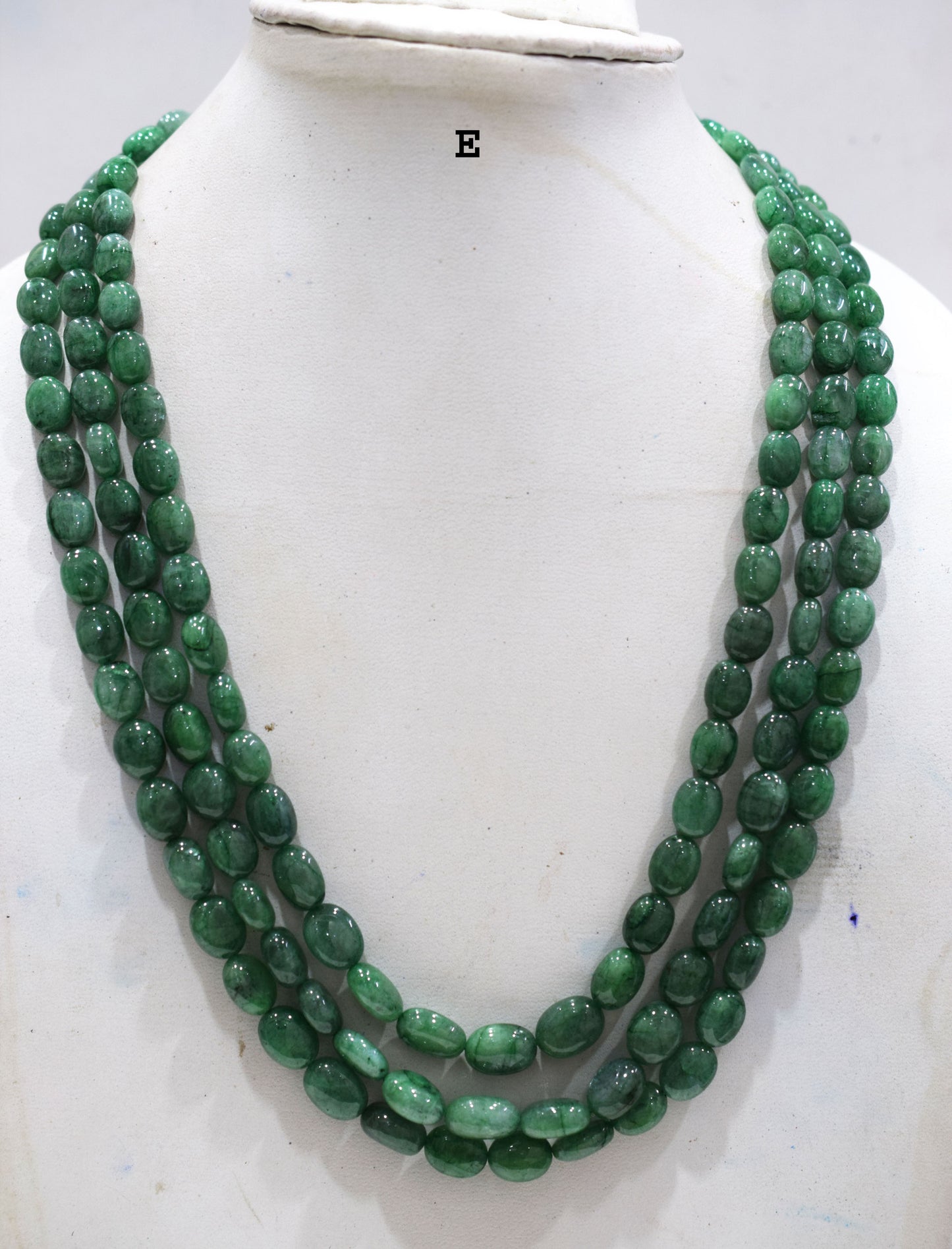 3 Line Natural Emerald Green Smooth Oval Shape Necklace With Adjustable Tussle , 7x8 - 10x13.50 mm , 17"- 21" , 18867
