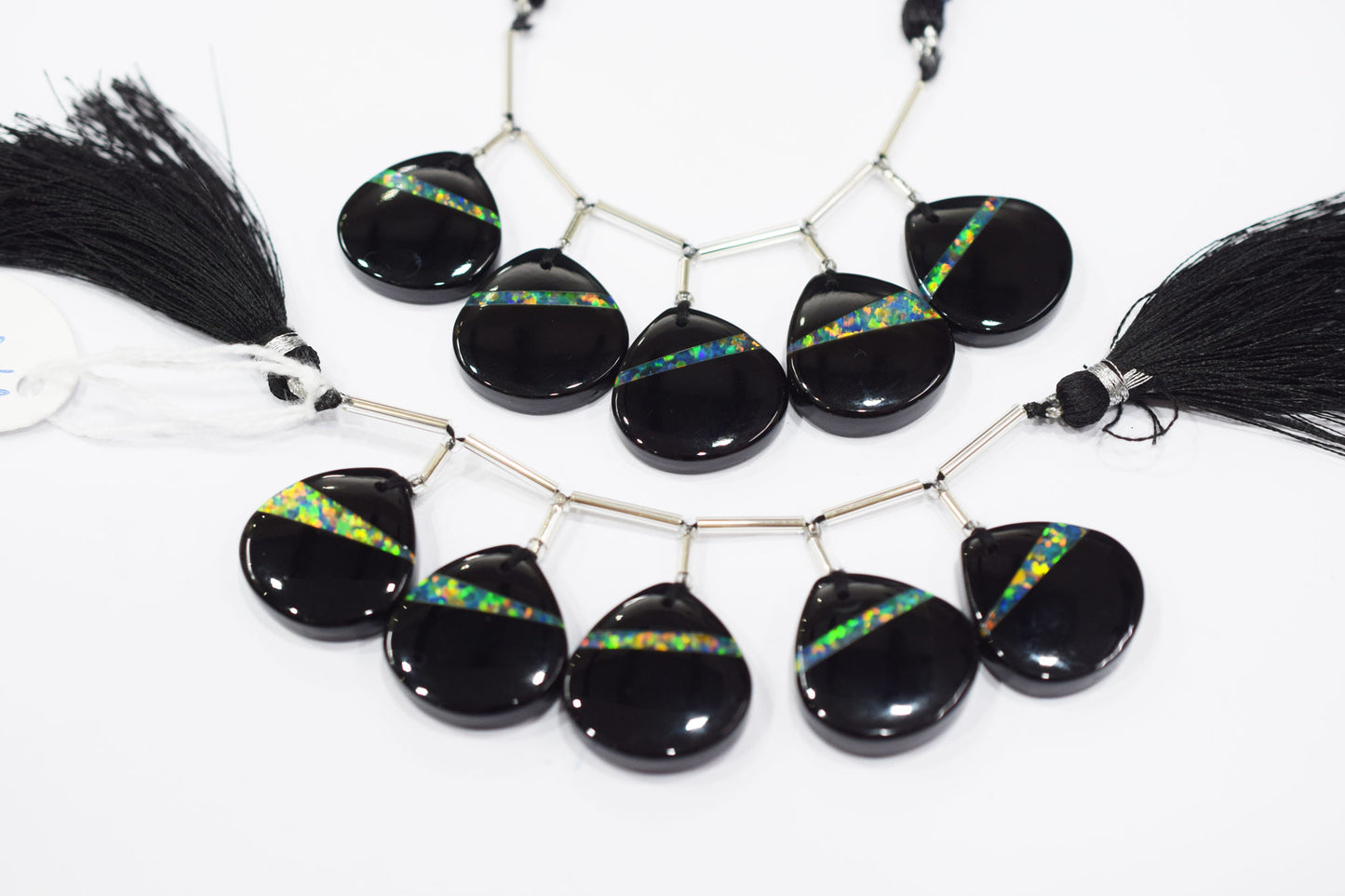 5 Pieces Ethiopian Opal Fused Black Onyx Heart Shape Briolettes , 20x20 mm , 19083