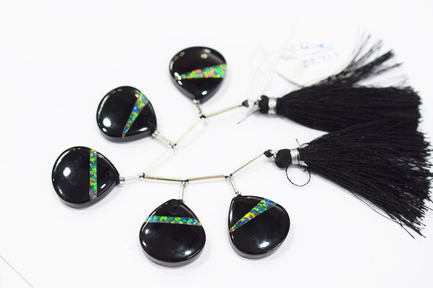 5 Pieces Ethiopian Opal Fused Black Onyx Heart Shape Briolettes , 20x20 mm , 19083