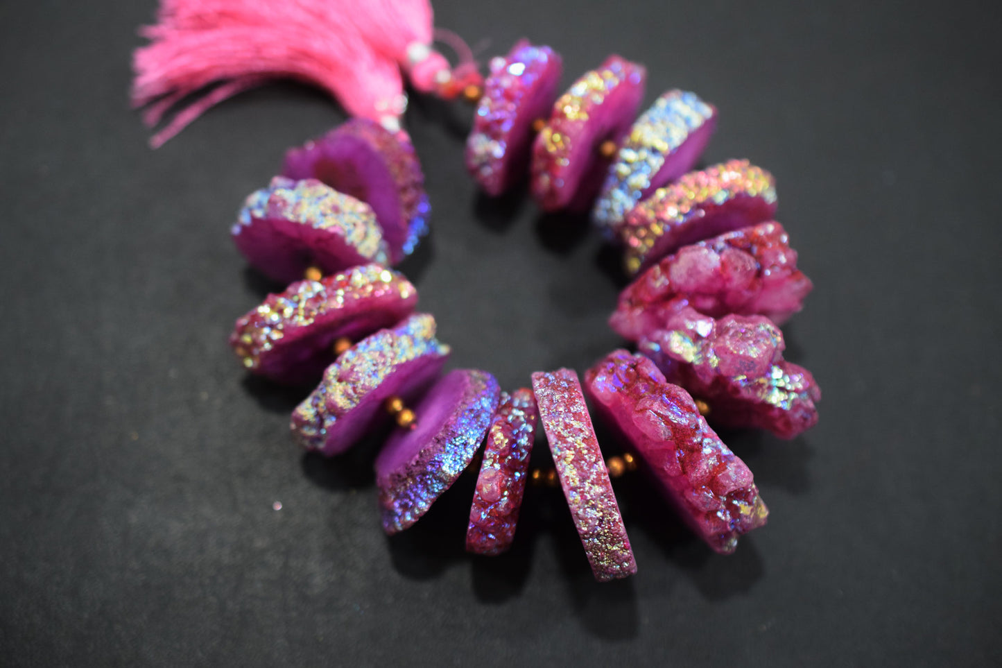 Rainbow Coated Stalactite Solar Quartz Tyre Shape , Sold By Strand , 21x23-32x35 mm , 7", 19311