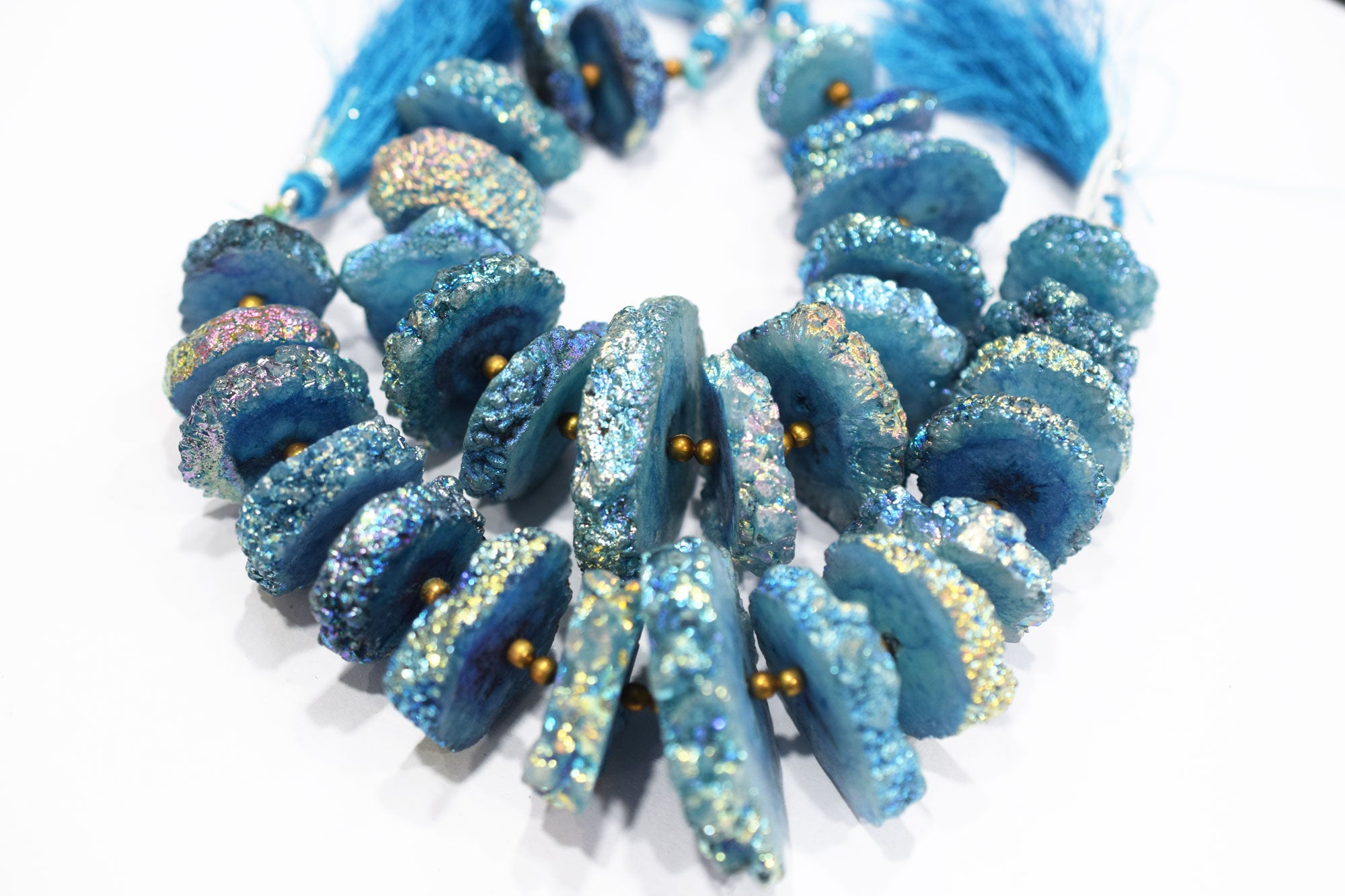 Rainbow Coated Stalactite Solar Quartz Tyre Shape , Sold By Strand, 16x20-27x35 mm , 7", 19314