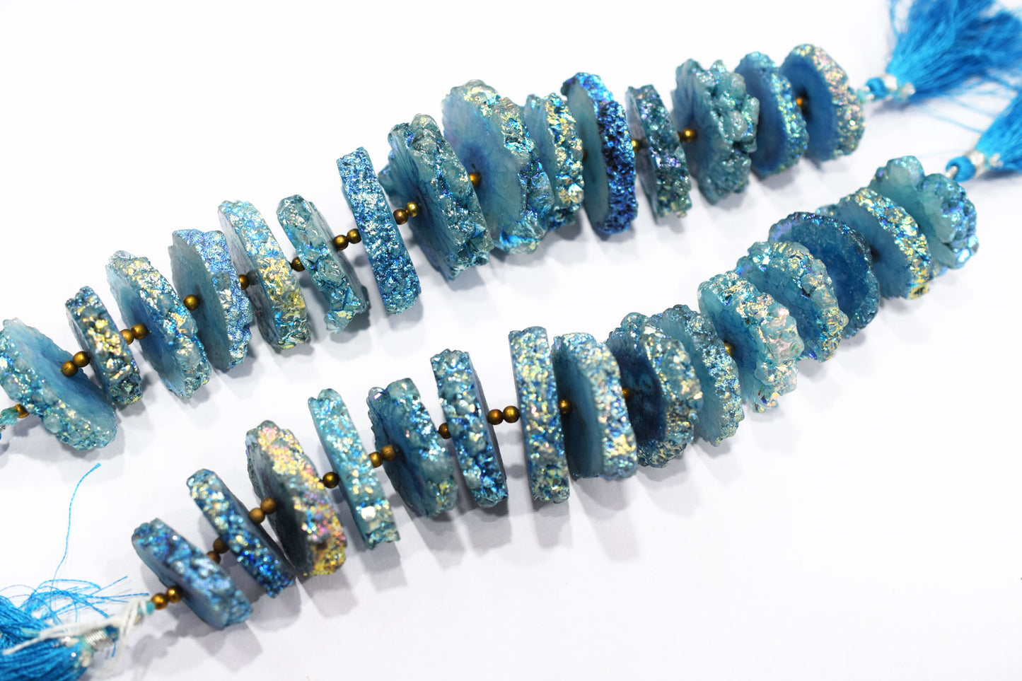 Rainbow Coated Stalactite Solar Quartz Tyre Shape , Sold By Strand, 22x28-31x38 mm , 7", 19316