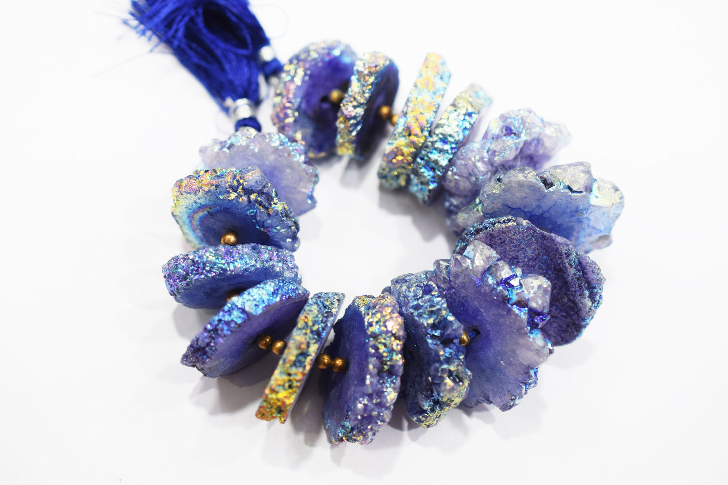 Rainbow Coated Stalactite Solar Quartz Tyre Shape , Sold By Strand , 22x25-33x40 mm , 7" , 19317