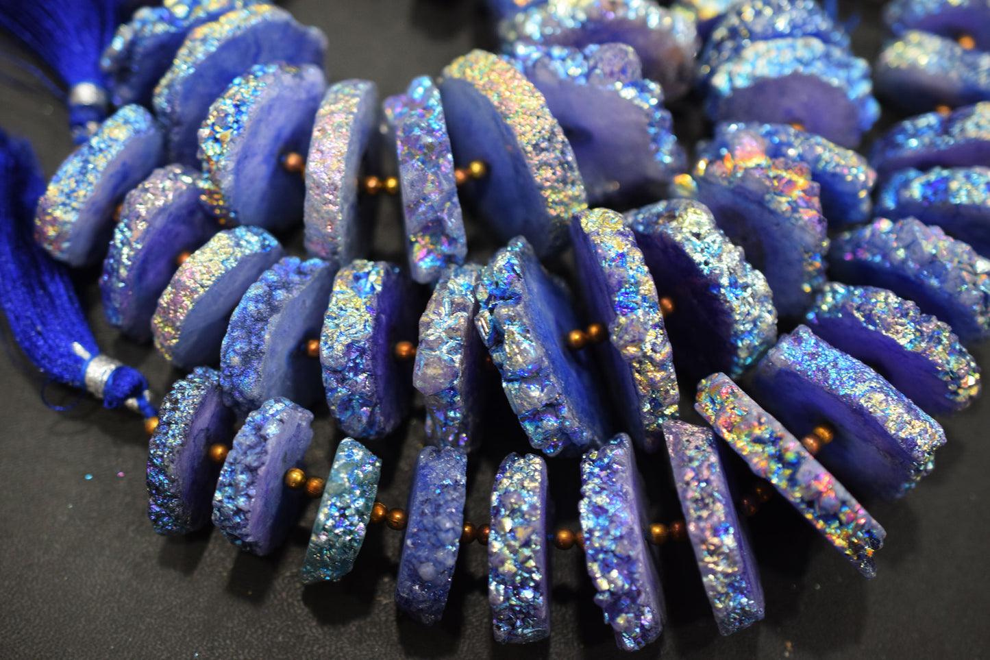 Rainbow Coated Stalactite Solar Quartz Tyre Shape , Sold By Strand , 22x25-32x35 mm , 7" , 19319