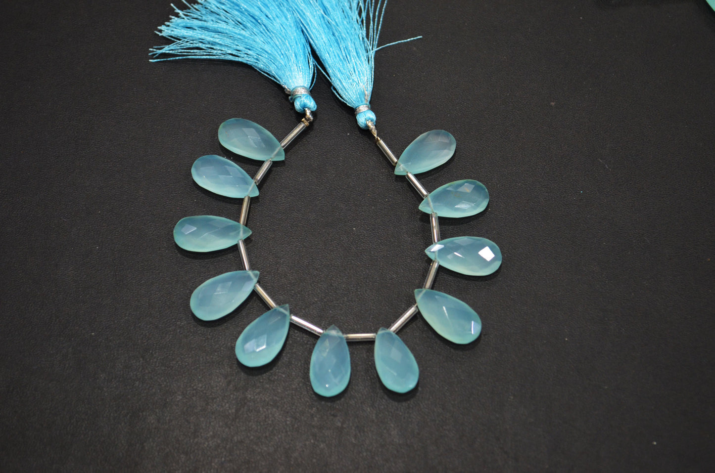 11 Pieces In A Strand Aqua Chalcedony Pear Shape Beads , Sold By Strand , 10x20 mm , 19328