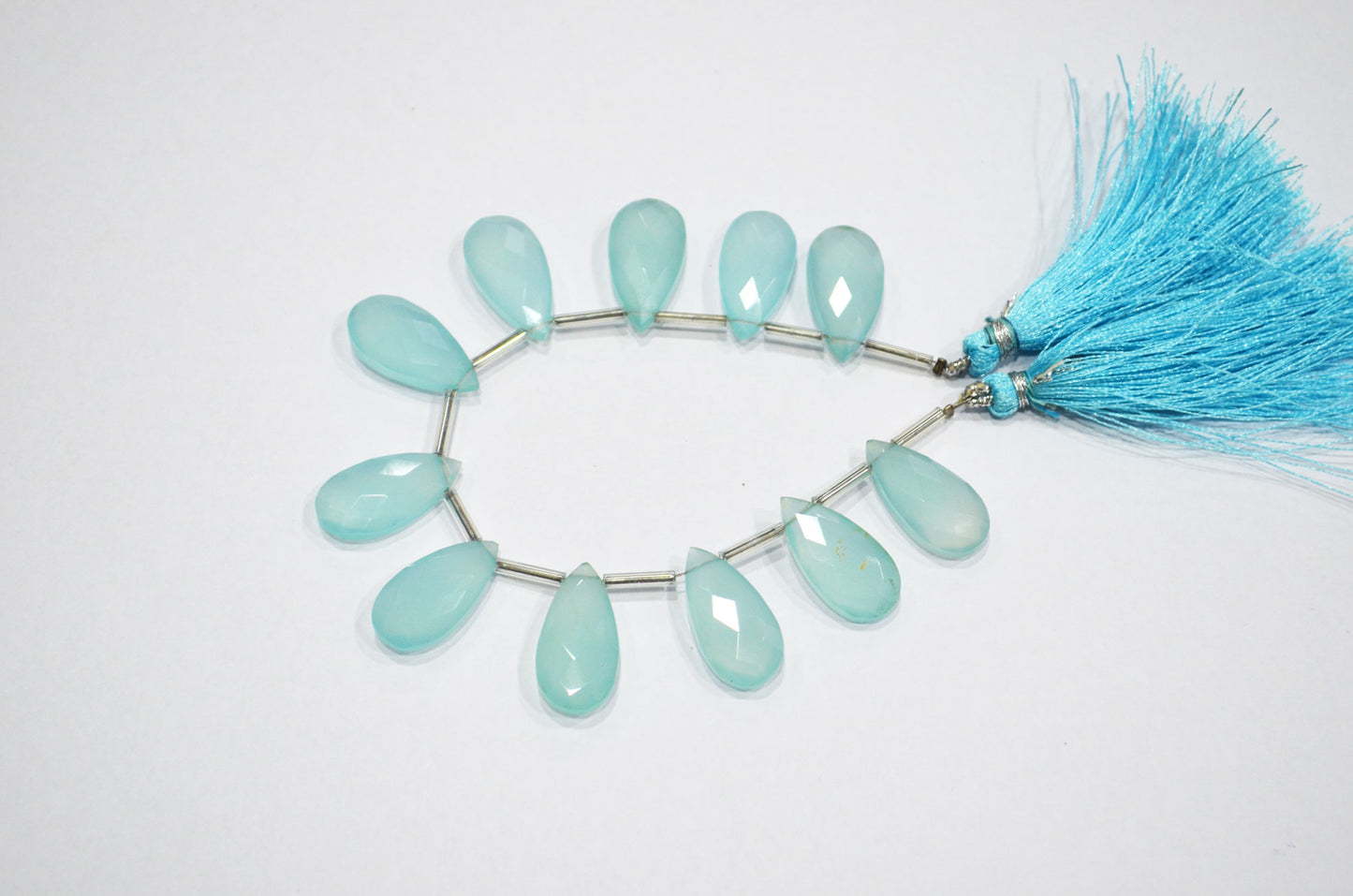 11 Pieces In A Strand Aqua Chalcedony Pear Shape Beads , Sold By Strand , 10x20 mm , 19328
