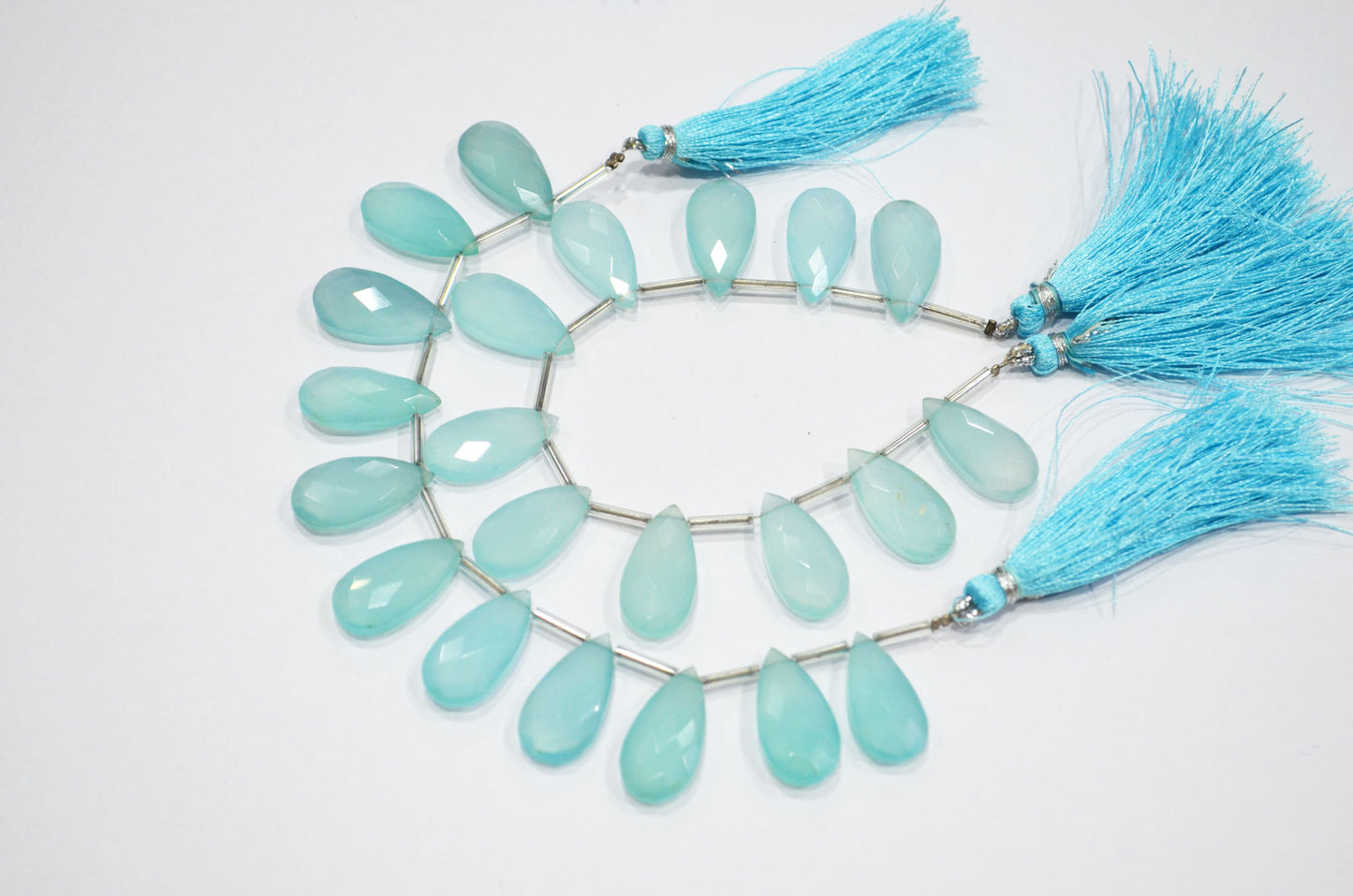 11 Pieces In A Strand Aqua Chalcedony Pear Shape Beads , Sold By Strand , 10x20 mm , 19328