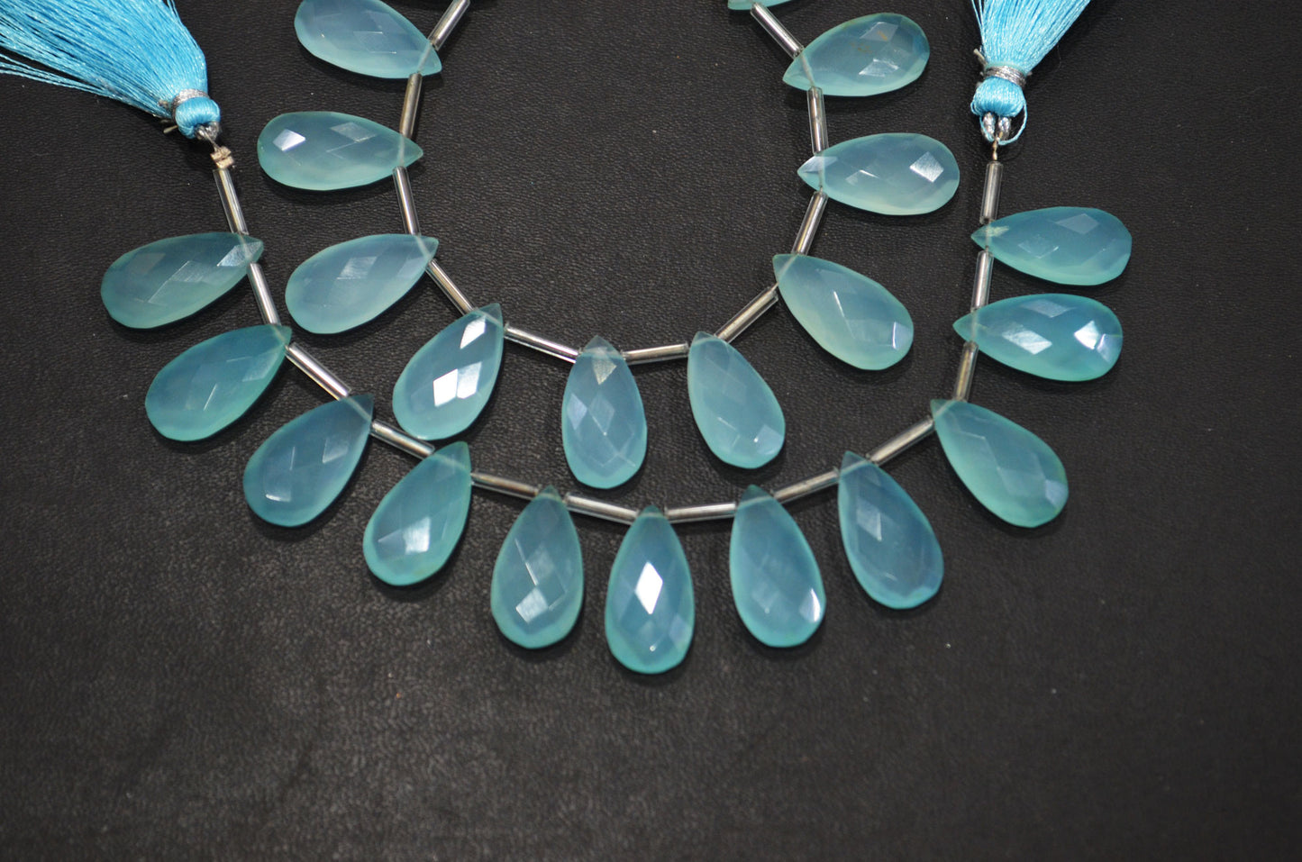 11 Pieces In A Strand Aqua Chalcedony Pear Shape Beads , Sold By Strand , 10x20 mm , 19328
