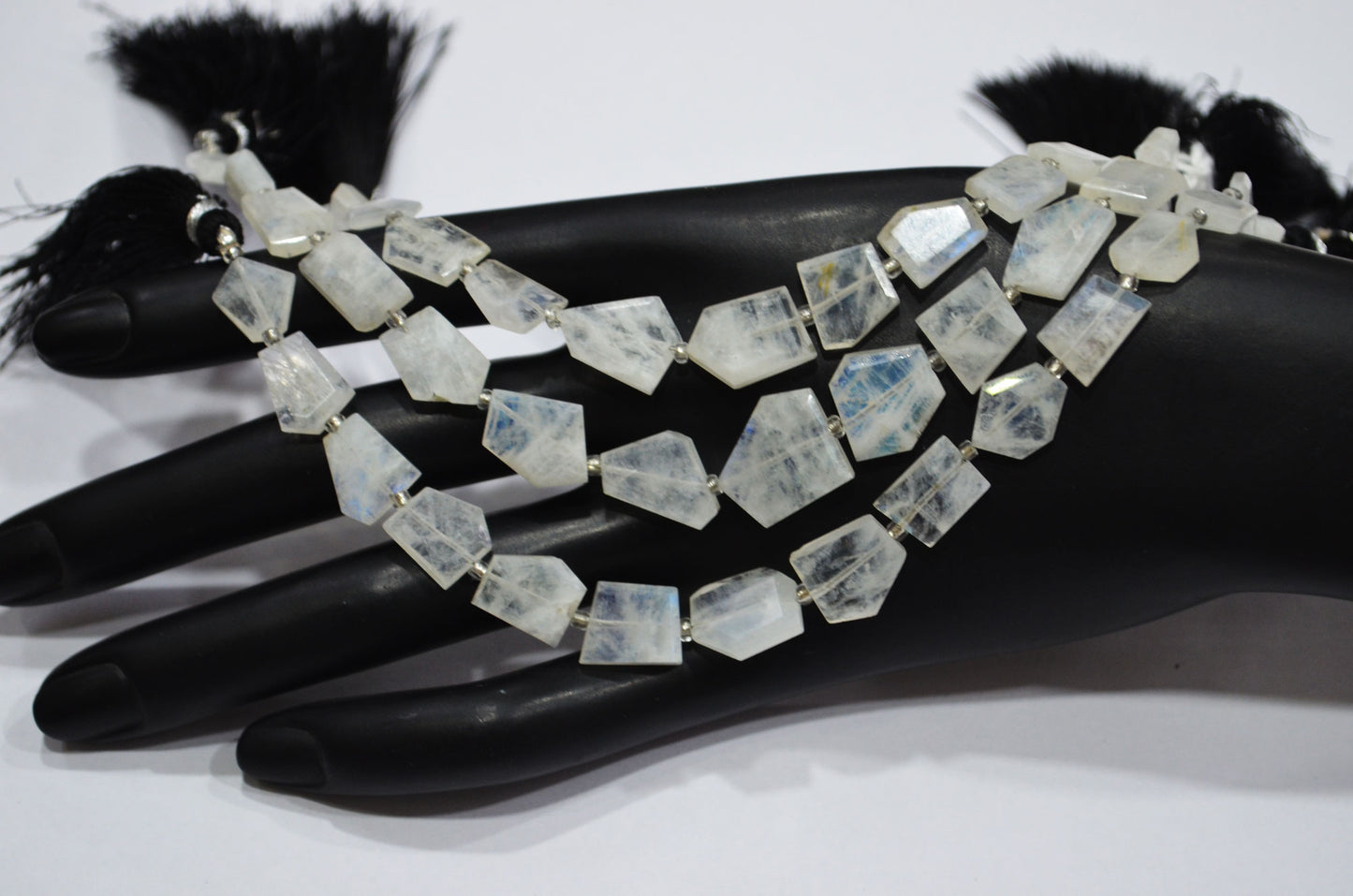 Natural Rainbow Moonstone Crown Cut Tablets Shape Beads , Sold By Strand , 7 Inches , 8x9 - 15x18 mm , 19330