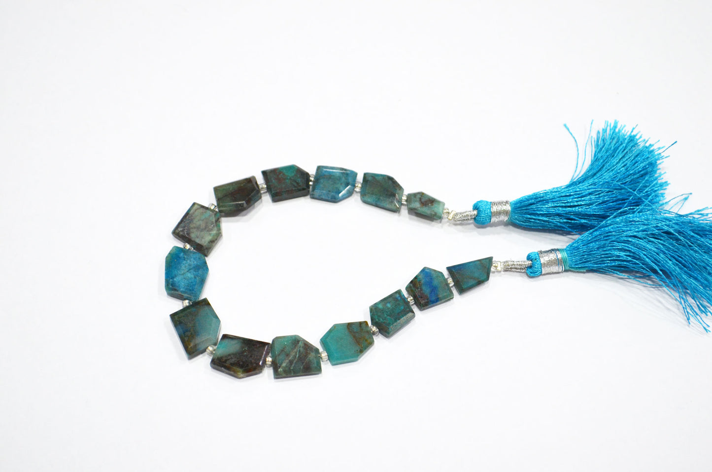 Natural Chrysocolla Crown Cut Tablets Shape Beads , Sold By Strand , 7 Inches , 8x9 - 12x12 mm , 19331