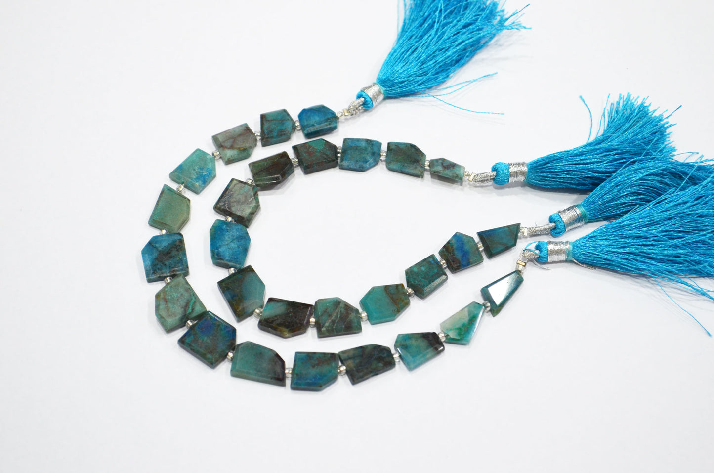 Natural Chrysocolla Crown Cut Tablets Shape Beads , Sold By Strand , 7 Inches , 8x9 - 12x12 mm , 19331