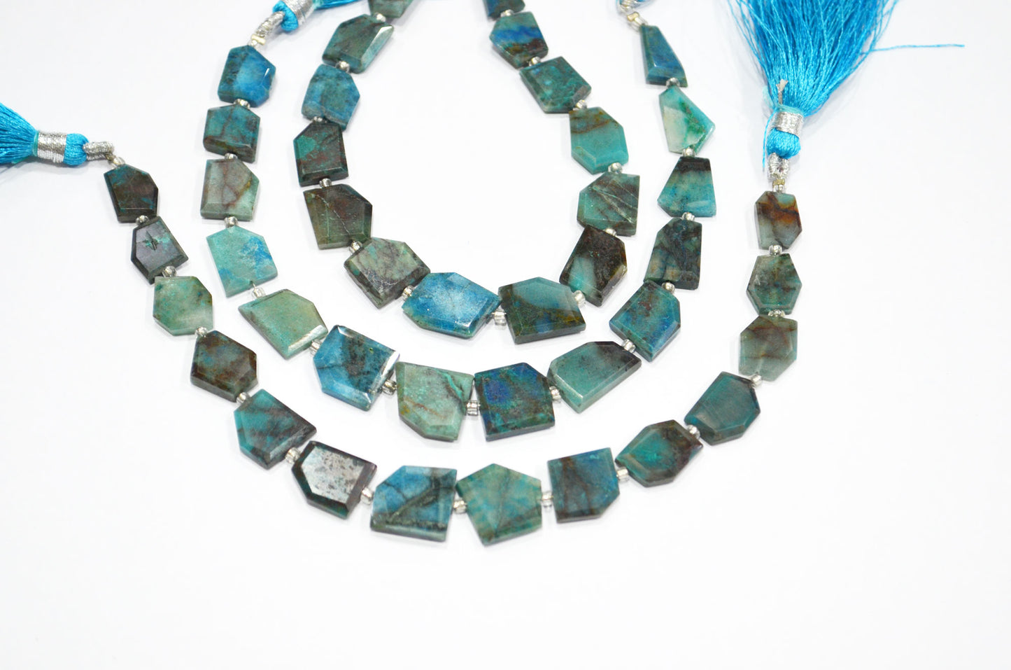 Natural Chrysocolla Crown Cut Tablets Shape Beads , Sold By Strand , 7 Inches , 8x9 - 12x12 mm , 19331