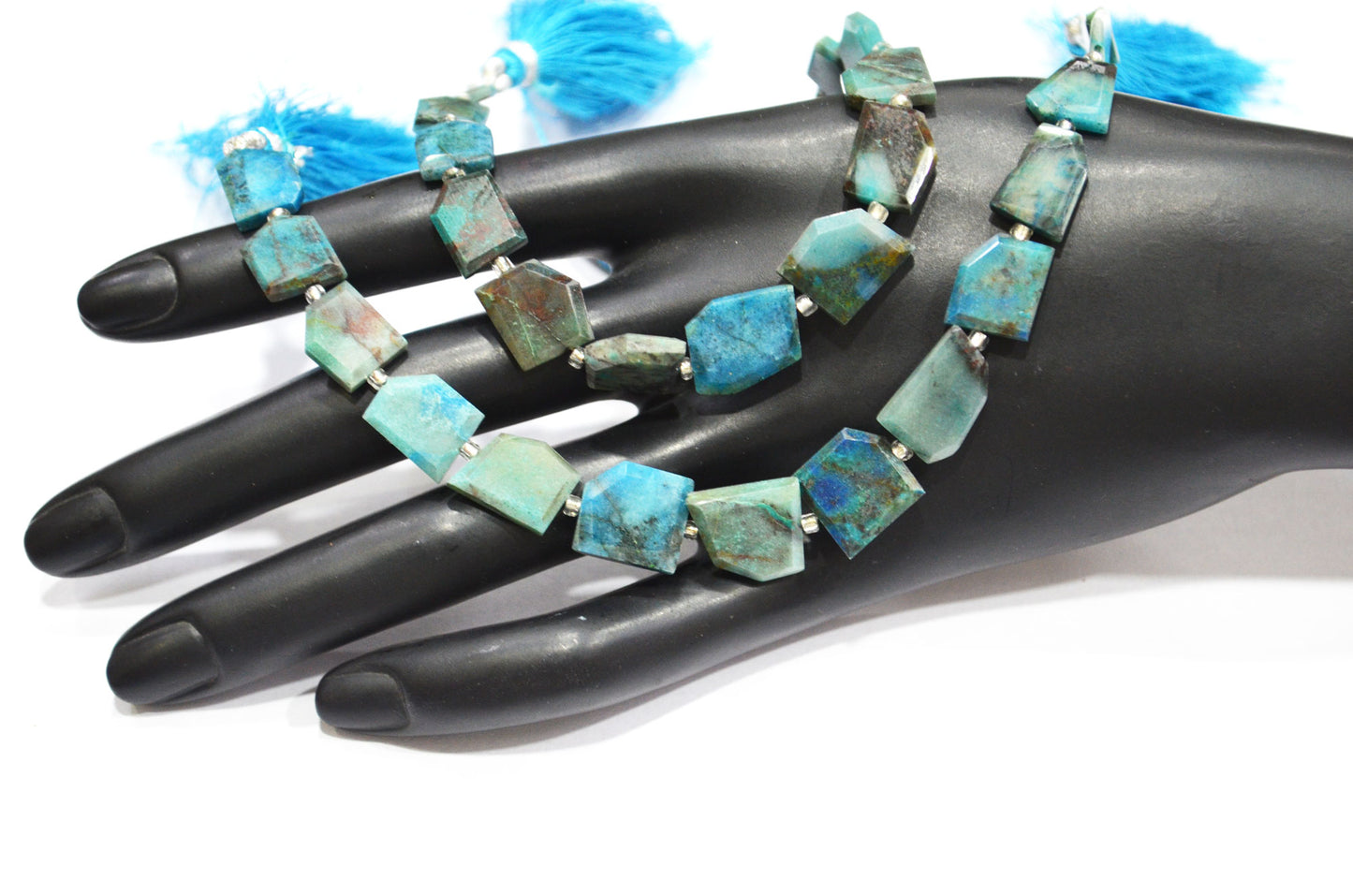 Natural Chrysocolla Crown Cut Tablets Shape Beads , Sold By Strand , 7 Inches , 8x9 - 12x12 mm , 19331