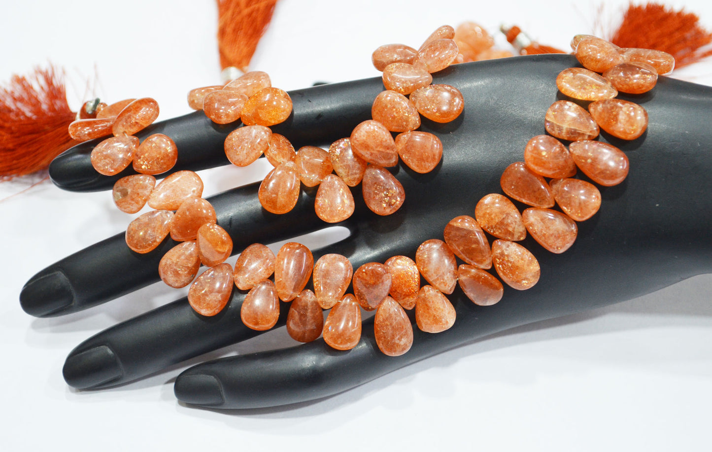 Natural Sunstone Smooth Pear Shape Beads , Sold By Strand , 8 Inches , 8x11 - 9x12 mm , 19341