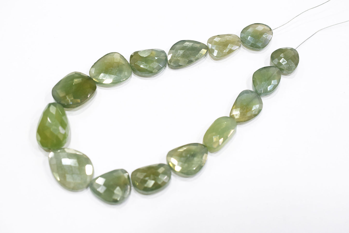 Mystic Light Olive Green Color Chalcedony Nuggets Shape Beads , Olive Color Chalcedony Faceted Beads , 14.50 Inches , 18x22 - 22x28 mm , 19434