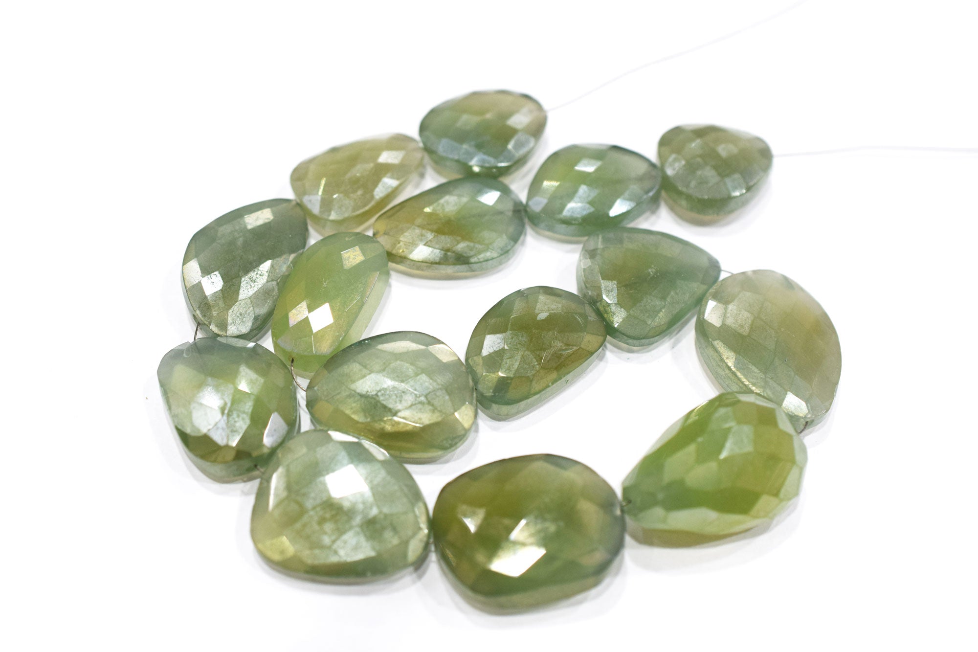 Mystic Light Olive Green Color Chalcedony Nuggets Shape Beads , Olive Color Chalcedony Faceted Beads , 14.50 Inches , 18x22 - 22x28 mm , 19434
