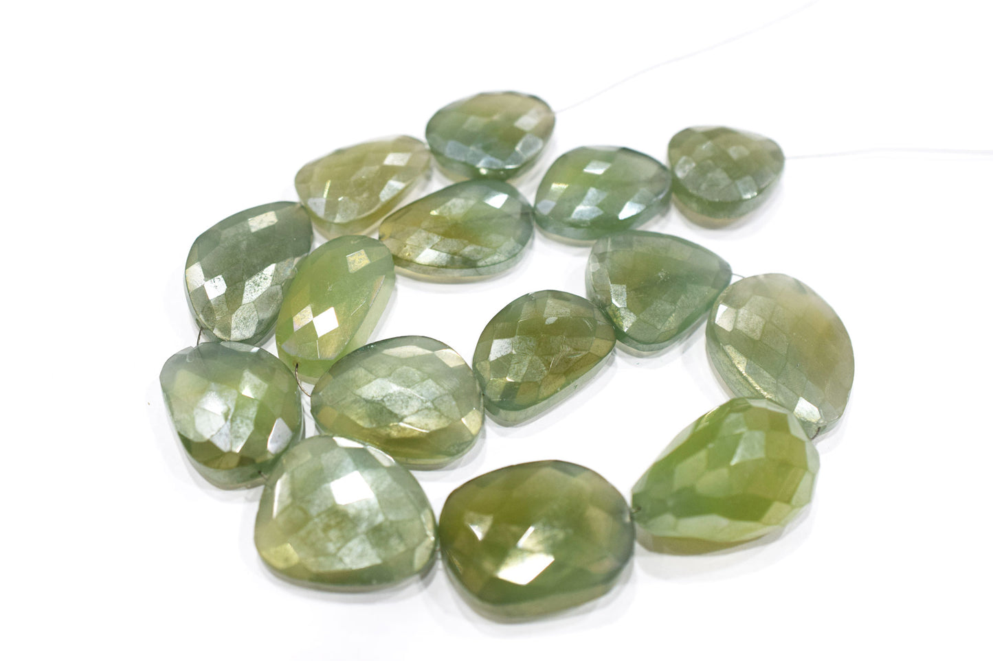 Mystic Light Olive Green Color Chalcedony Nuggets Shape Beads , Olive Color Chalcedony Faceted Beads , 14.50 Inches , 18x22 - 22x28 mm , 19434