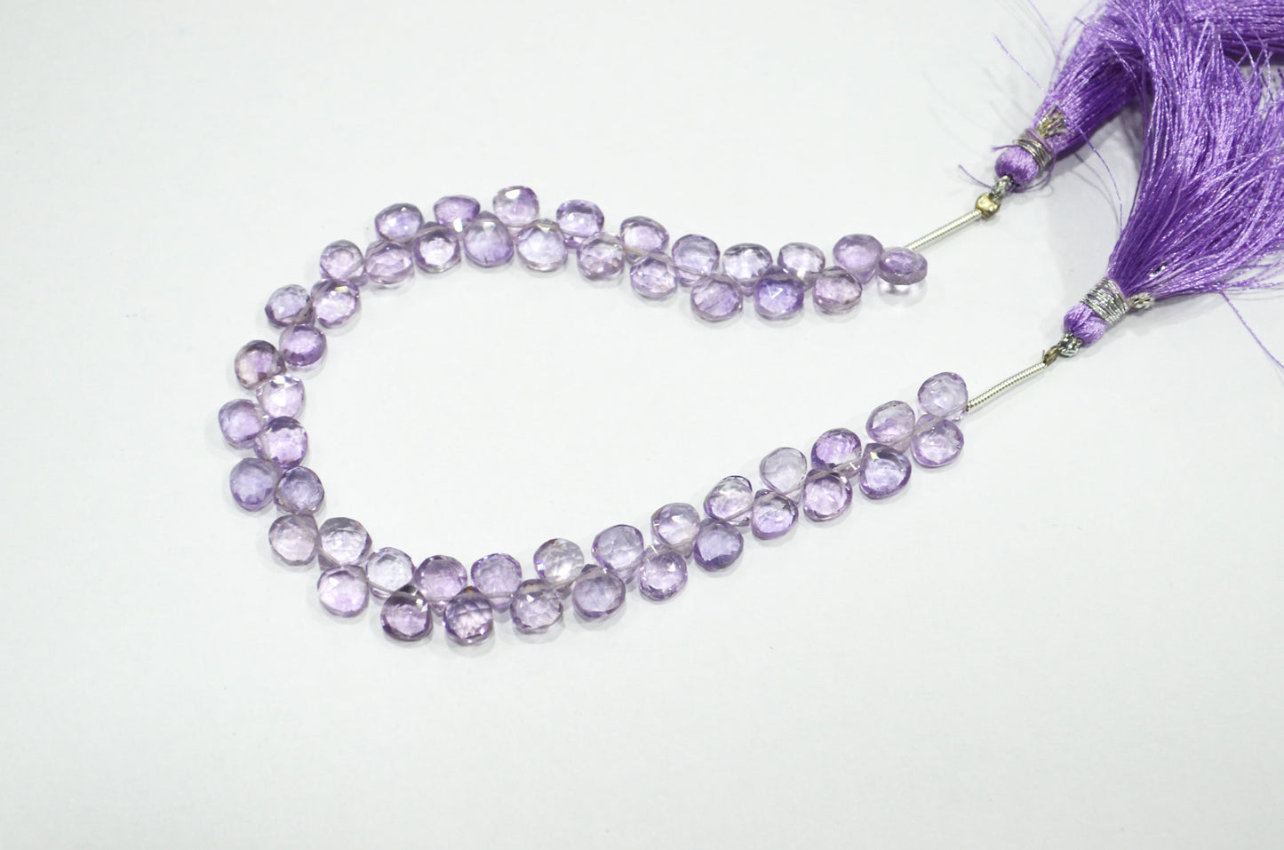 Natural Pink Amethyst Heart Shape Beads , Pink Amethyst Faceted Briolettes , 8 Inches , 6.50x6.50 mm , 19436
