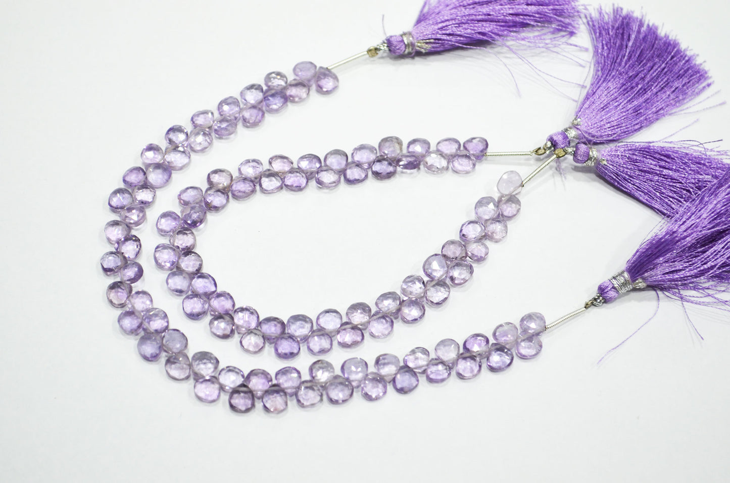 Natural Pink Amethyst Heart Shape Beads , Pink Amethyst Faceted Briolettes , 8 Inches , 6.50x6.50 mm , 19436