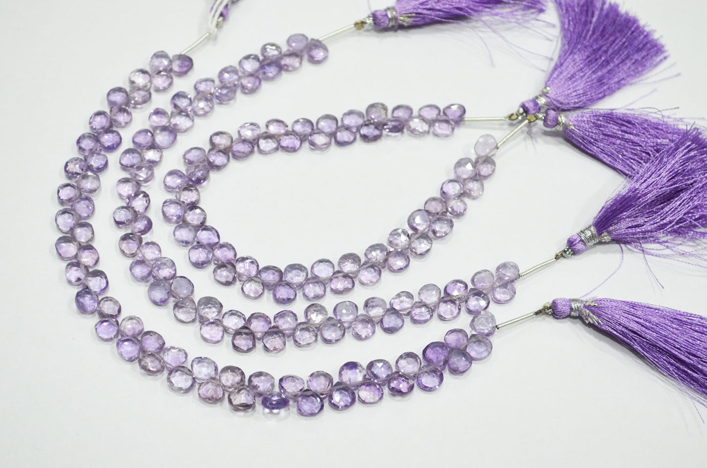 Natural Pink Amethyst Heart Shape Beads , Pink Amethyst Faceted Briolettes , 8 Inches , 6.50x6.50 mm , 19436