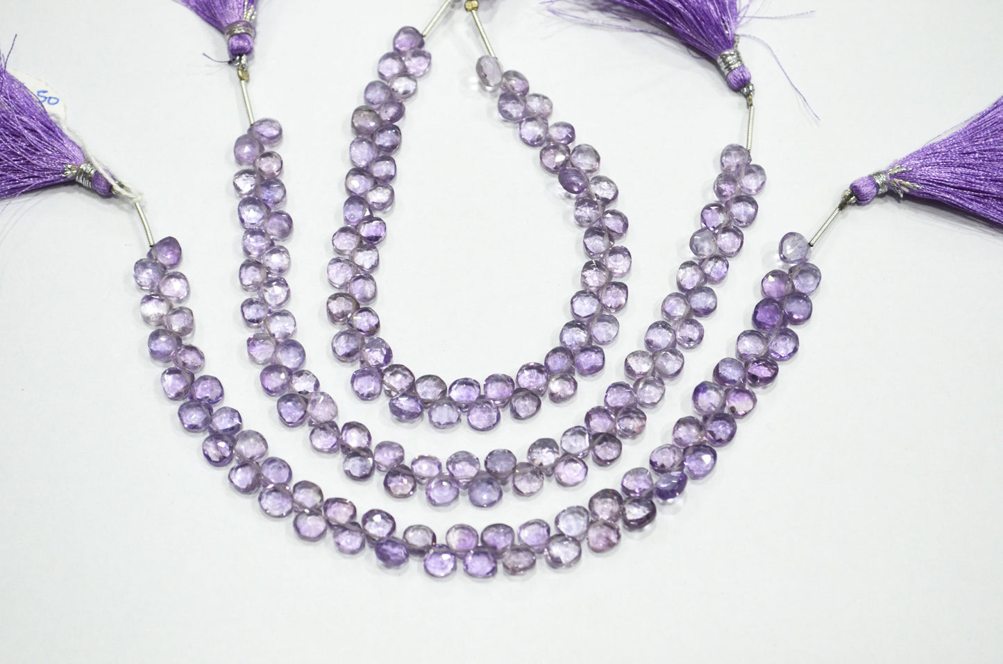Natural Pink Amethyst Heart Shape Beads , Pink Amethyst Faceted Briolettes , 8 Inches , 6.50x6.50 mm , 19436