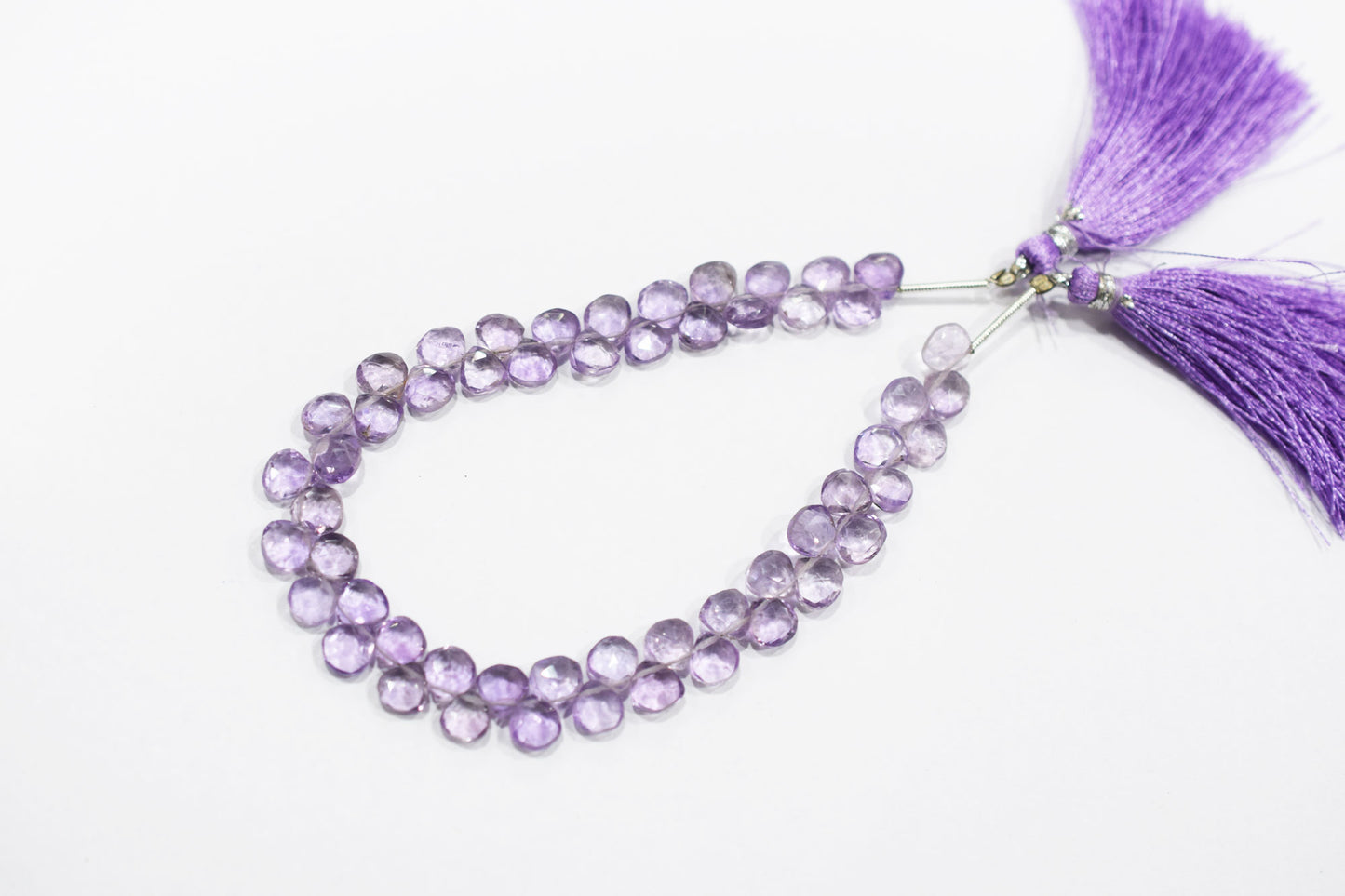 Natural Pink Amethyst Heart Shape Beads , Pink Amethyst Faceted Briolettes , 8 Inches , 6.50x6.50 mm , 19436