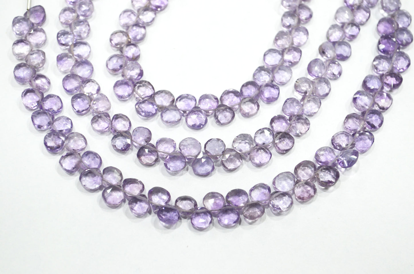 Natural Pink Amethyst Heart Shape Beads , Pink Amethyst Faceted Briolettes , 8 Inches , 6.50x6.50 mm , 19436