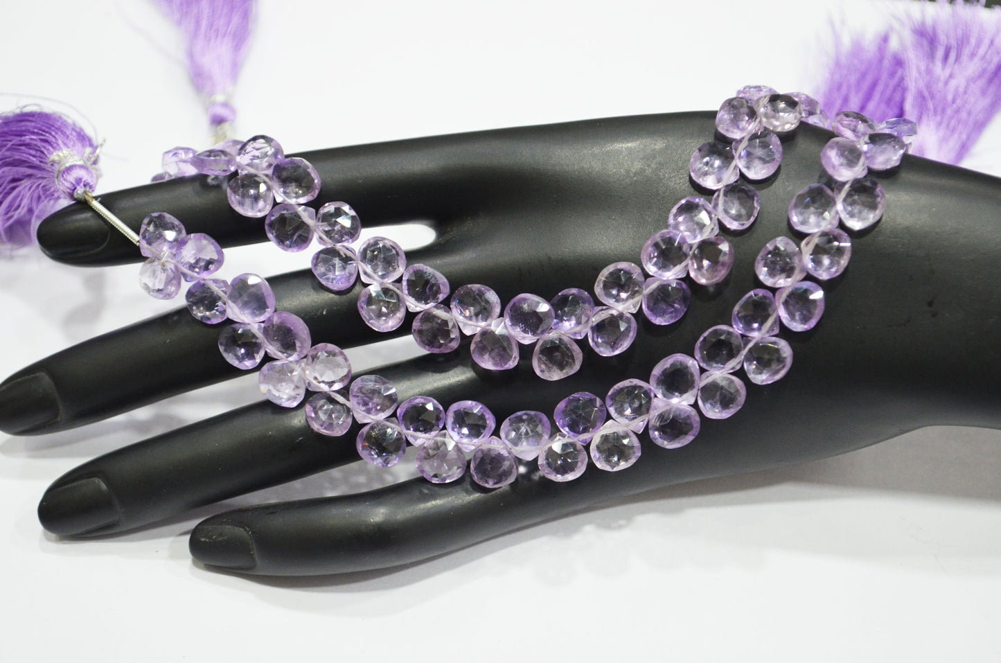 Natural Pink Amethyst Heart Shape Beads , Pink Amethyst Faceted Briolettes , Sold By Strand , 8 Inches , 7x7 - 7.50x7.50 mm , 19437
