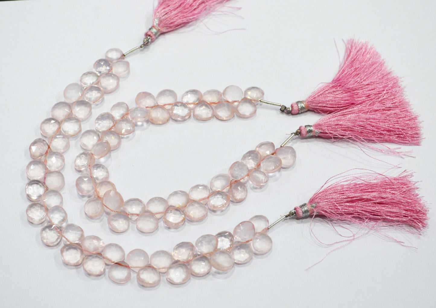 Natural Rose Quartz Heart Shape Beads , Rose Quartz Faceted Briolettes , Sold By Strand , 8 Inches , 9x9 - 10x10 mm , 19439