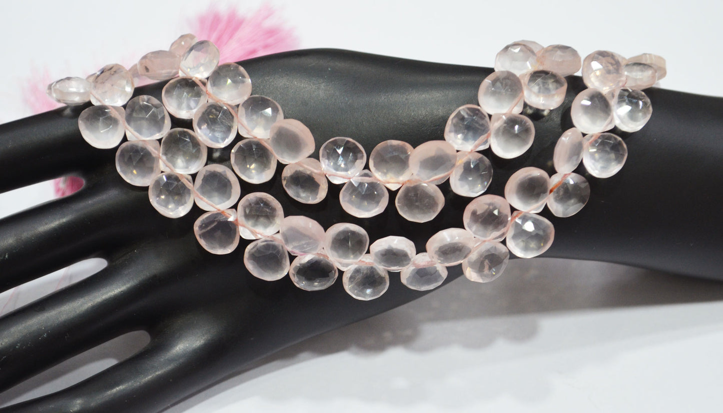 Natural Rose Quartz Heart Shape Beads , Rose Quartz Faceted Briolettes , Sold By Strand , 8 Inches , 9x9 - 10x10 mm , 19439