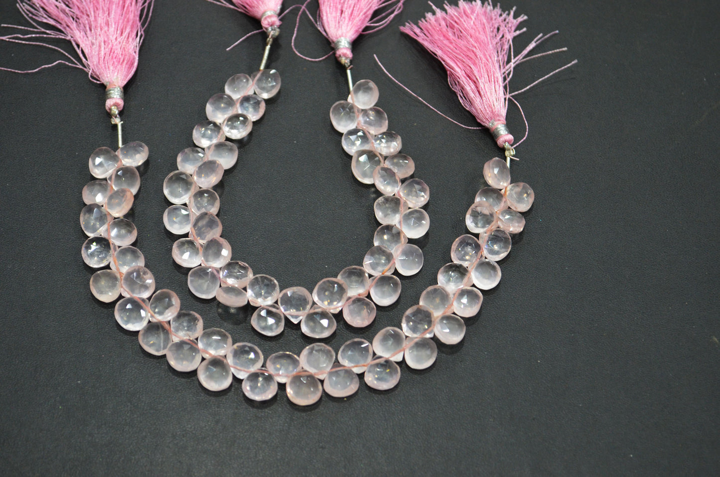 Natural Rose Quartz Heart Shape Beads , Rose Quartz Faceted Briolettes , Sold By Strand , 8 Inches , 9x9 - 10x10 mm , 19439