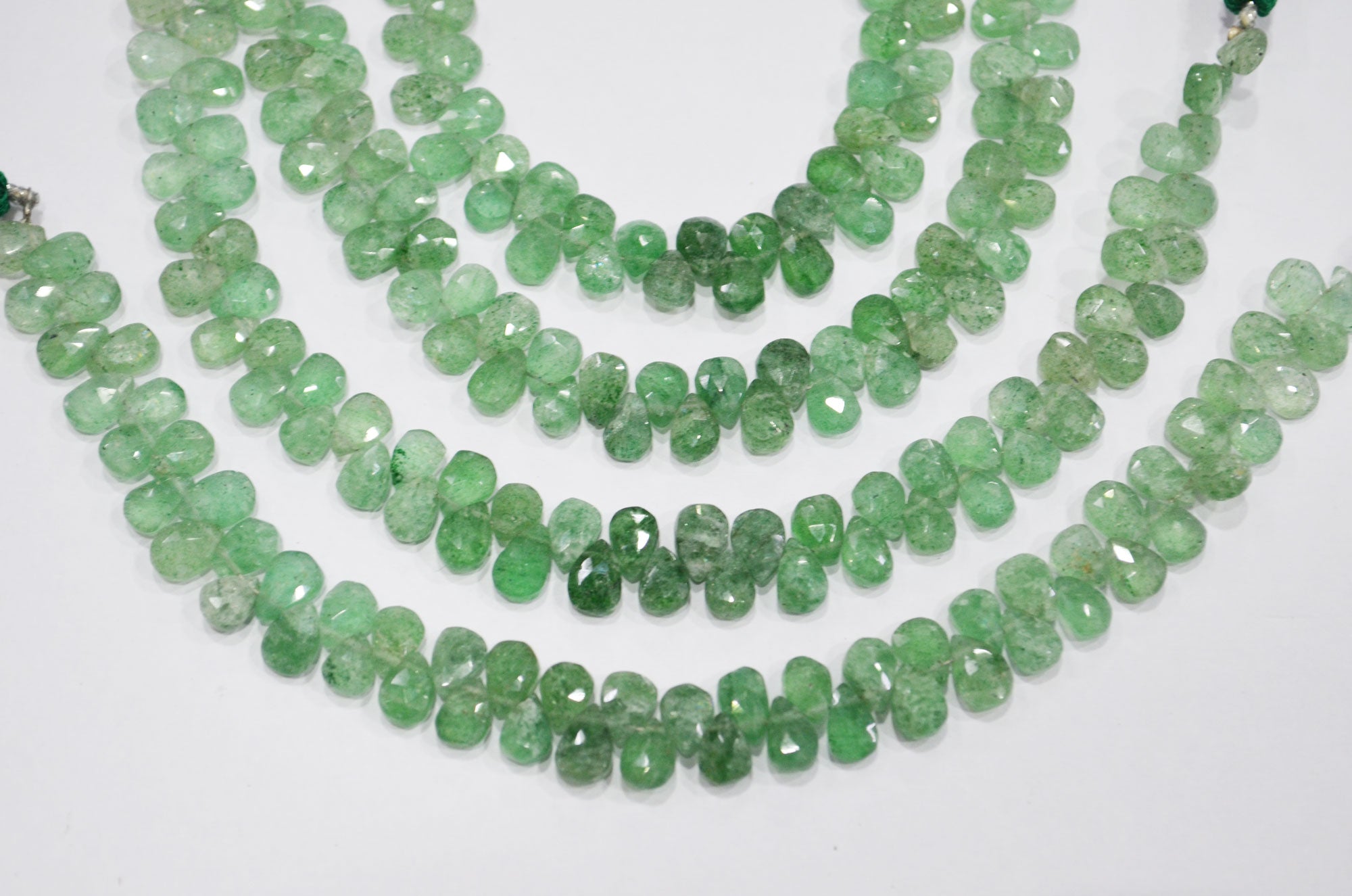 Natural Green Strawberry Pear Shape Beads , Green Strawberry Faceted Briolettes , 8 Inches , 6x8 mm , 19441