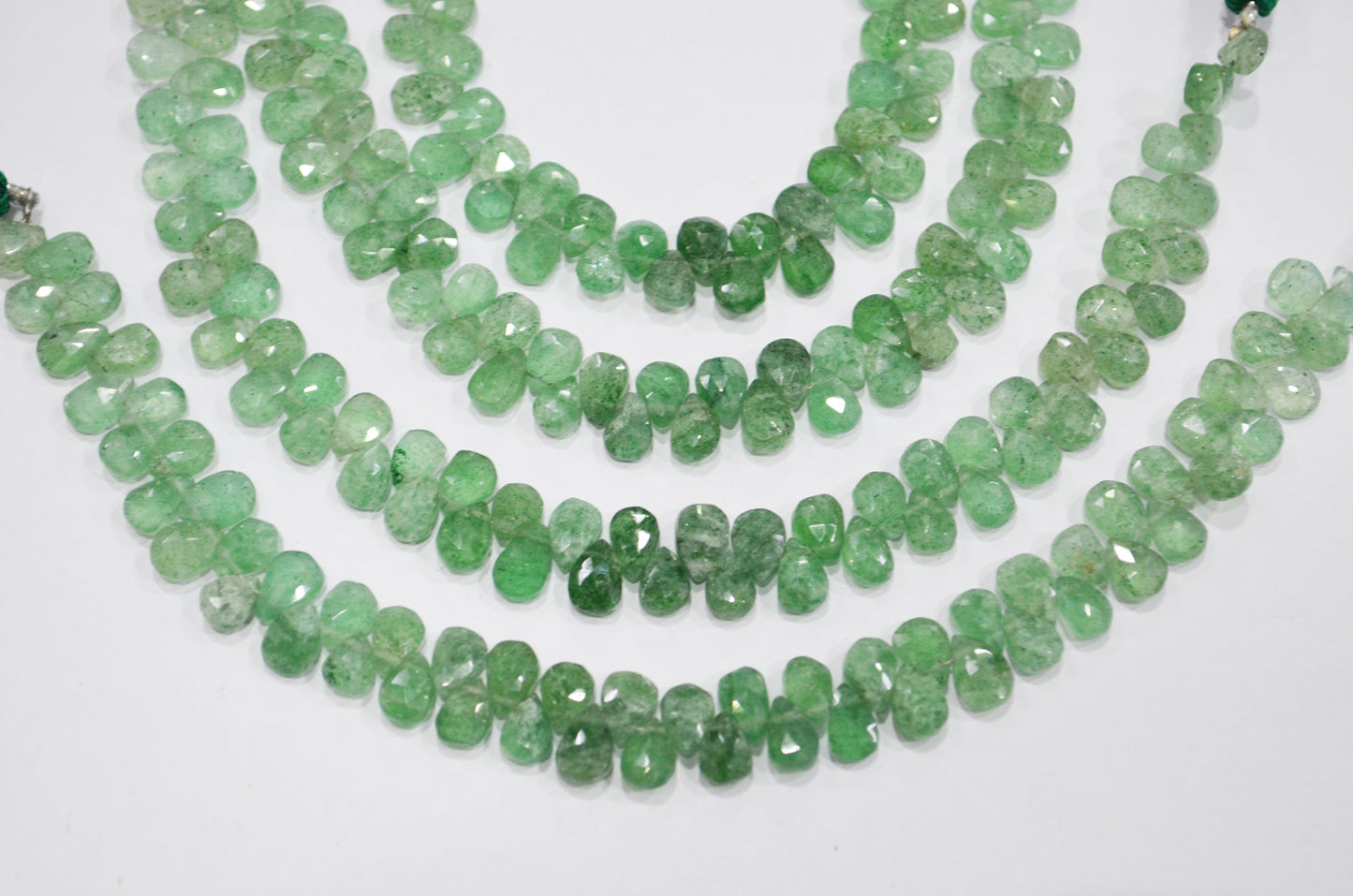 Natural Green Strawberry Pear Shape Beads , Green Strawberry Faceted Briolettes , 8 Inches , 6x8 mm , 19441