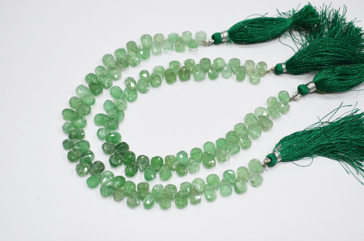 Natural Green Strawberry Pear Shape Beads , Green Strawberry Faceted Briolettes , 8 Inches , 6x8 mm , 19441