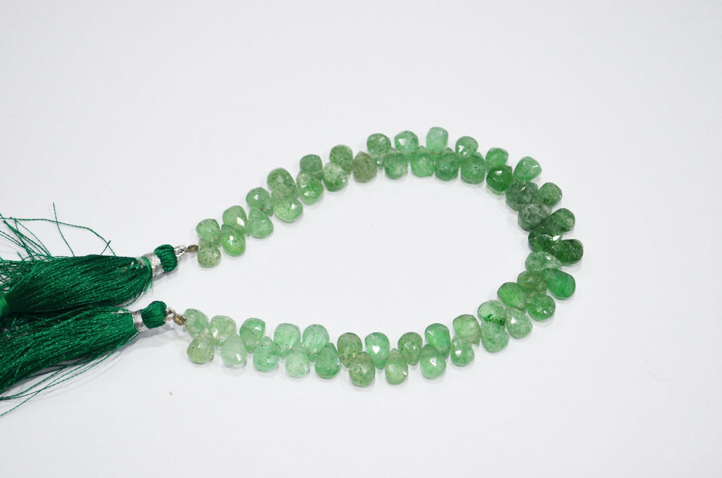 Natural Green Strawberry Pear Shape Beads , Green Strawberry Faceted Briolettes , 8 Inches , 6x8 mm , 19441