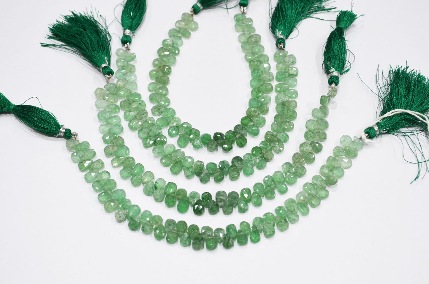 Natural Green Strawberry Pear Shape Beads , Green Strawberry Faceted Briolettes , 8 Inches , 6x8 mm , 19441