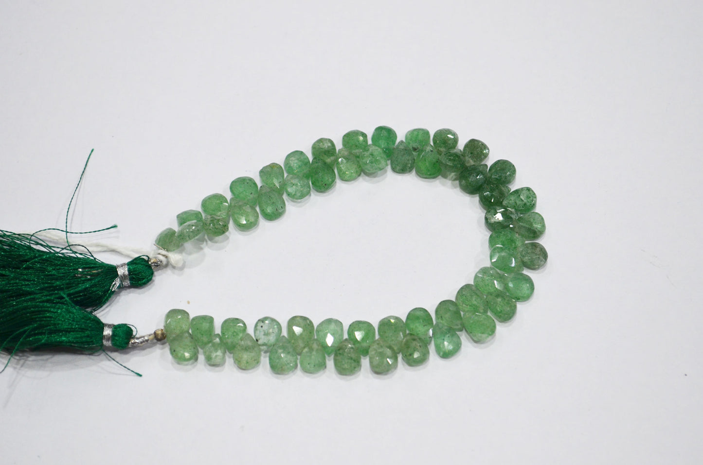 Natural Green Strawberry Pear Shape Beads , Green Strawberry Faceted Briolettes , 8 Inches , 6x8 - 6x9 mm , 19442