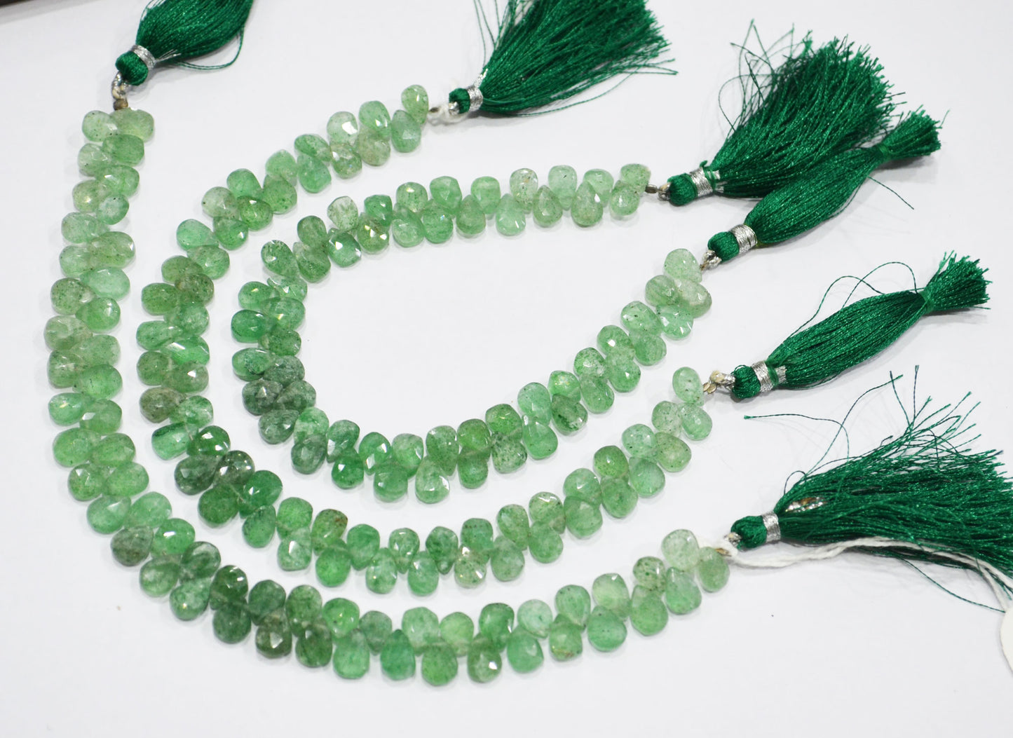 Natural Green Strawberry Pear Shape Beads , Green Strawberry Faceted Briolettes , 8 Inches , 6x8 - 6x9 mm , 19442