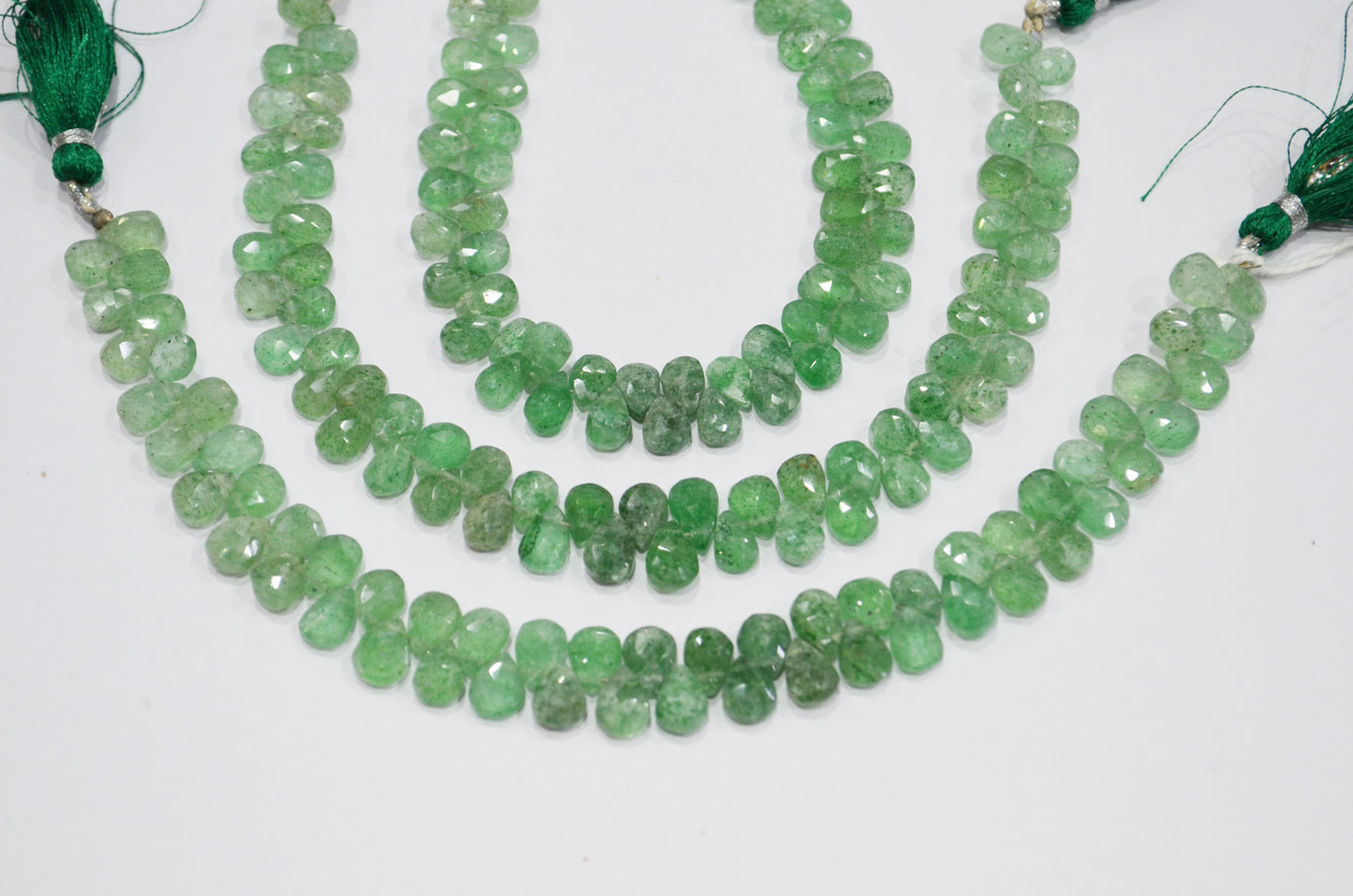 Natural Green Strawberry Pear Shape Beads , Green Strawberry Faceted Briolettes , 8 Inches , 6x8 - 6x9 mm , 19442
