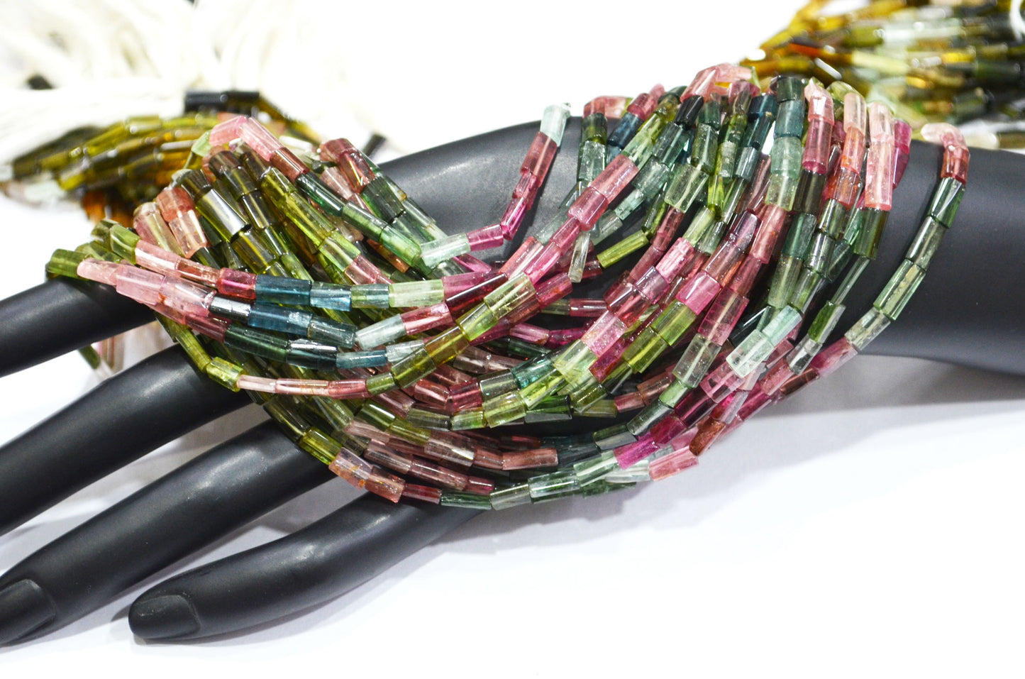 Natural Multi Tourmaline Smooth Beads , Sold By Strand , 4x4 - 4.25x10 mm , 16" , 19446